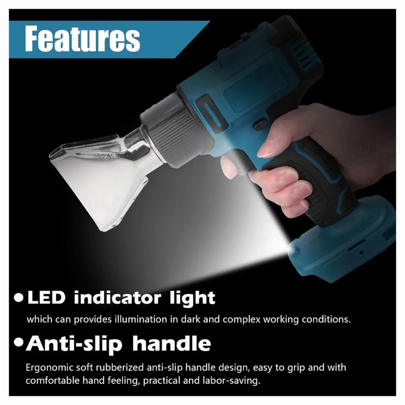 Opalarka Bezprzewodowa Opalarka Akumulatorowa Ręczna Elektryczna Gorąca Wiatrówka Na Akumulator 18 V Z Dyszami Elektronarzędzie Grzewcze Do obkurczania PCV, rękodzieła, usuwania farby, fo(7-piece set