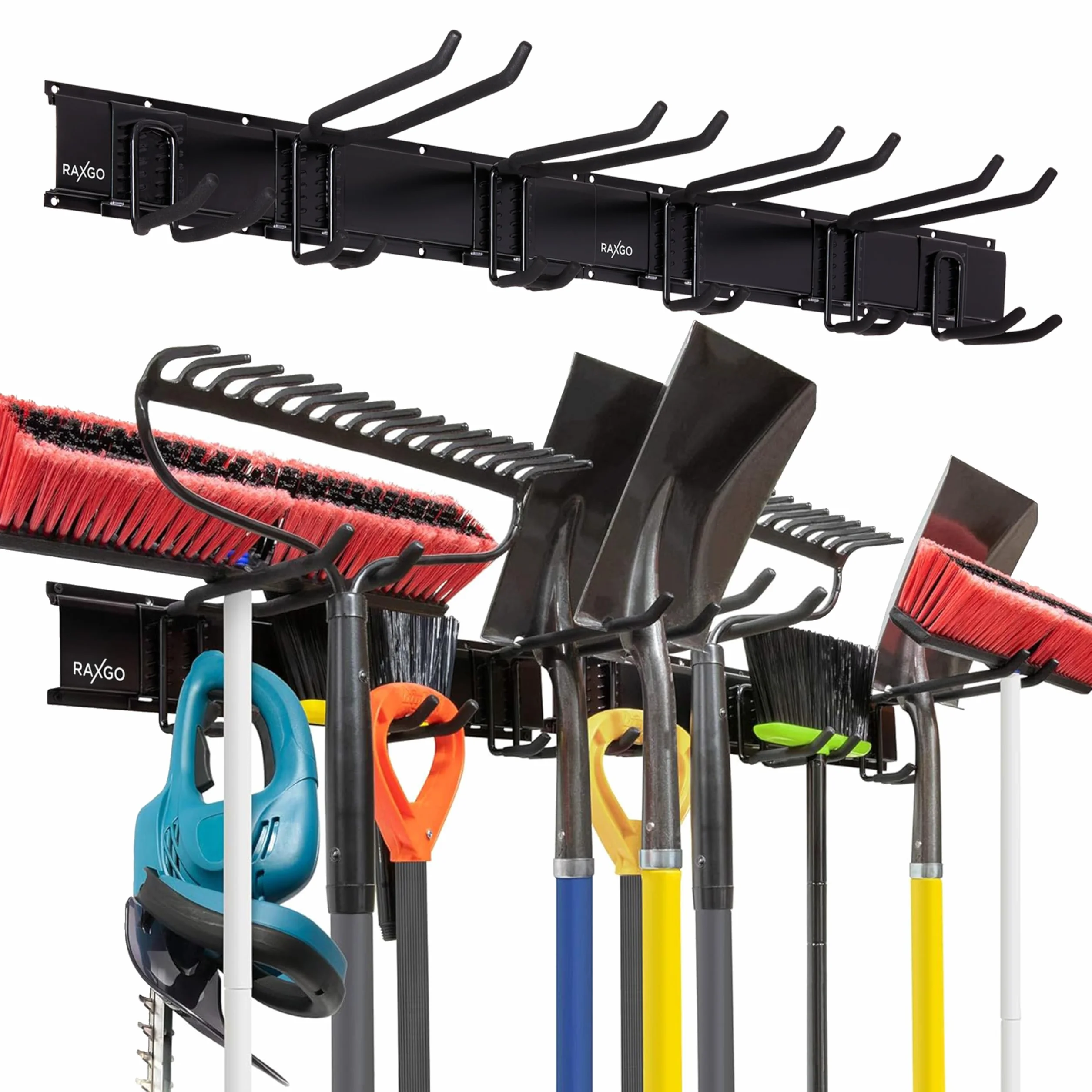 Right-Hand Storage Solution Stojak do przechowywania narzędzi, 8 metalowych części, uchwyt ścienny, uchwyt na miotły, mop, grabie łopaty i narzędzia