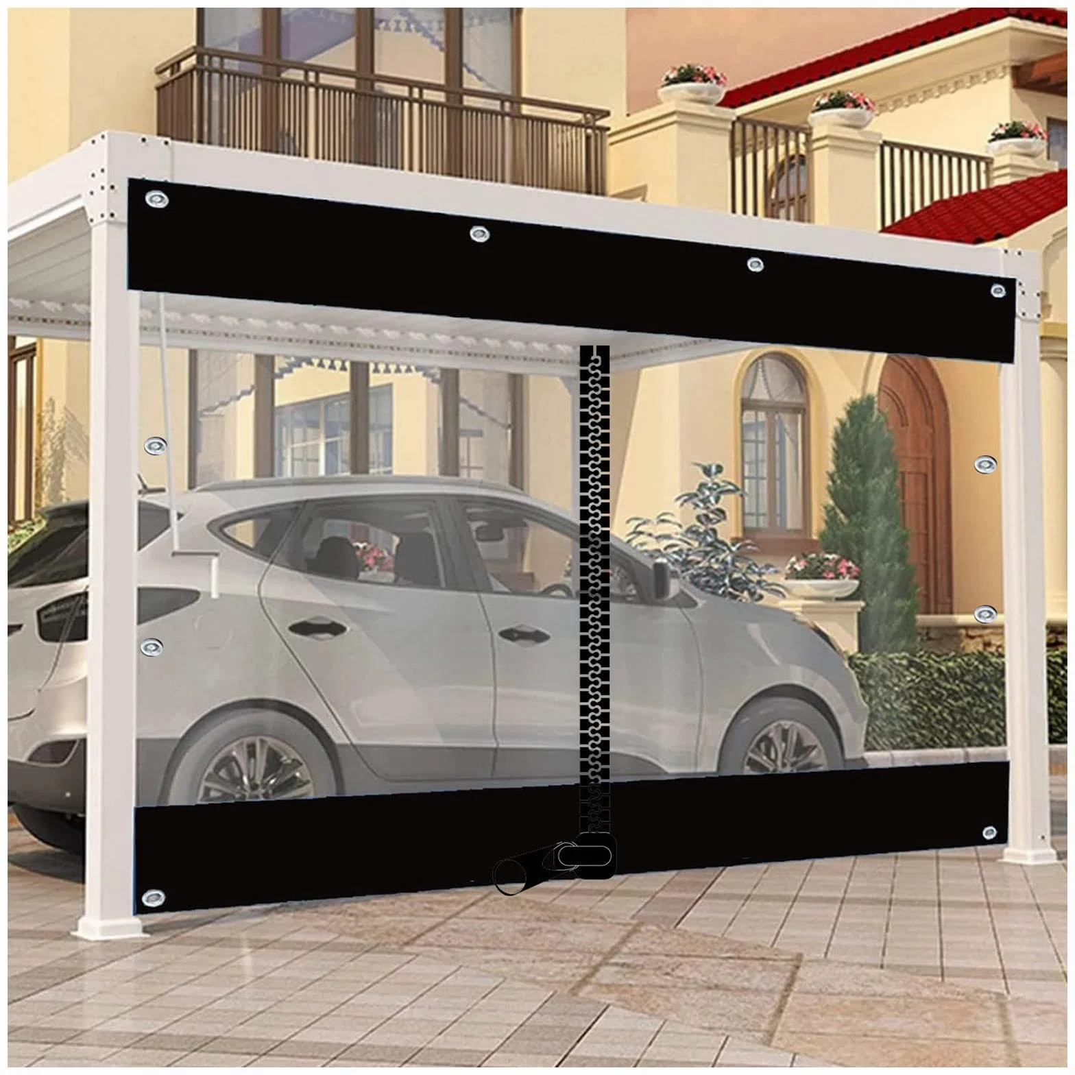 Pergola Przezroczysta Plandeka PCW Boczne Panele Zamek Błyskawiczny Wodoodporna