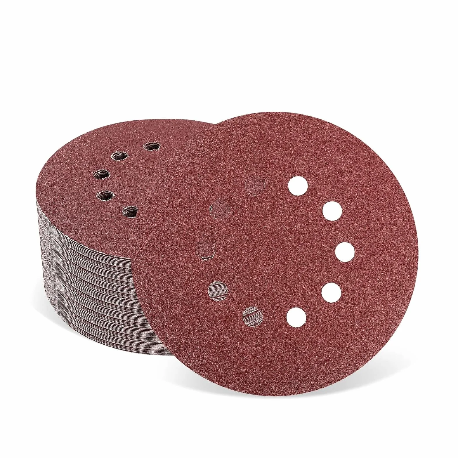 Papier ścierny 225 mm, rzep, 30 sztuk krążków szlifierskich 225 mm, ziarnistość P40, 10 otworów, w kolorze czerwonym, do szlifierek do płyt gipsowo-kartonowych, szlifierek mimośrodowych