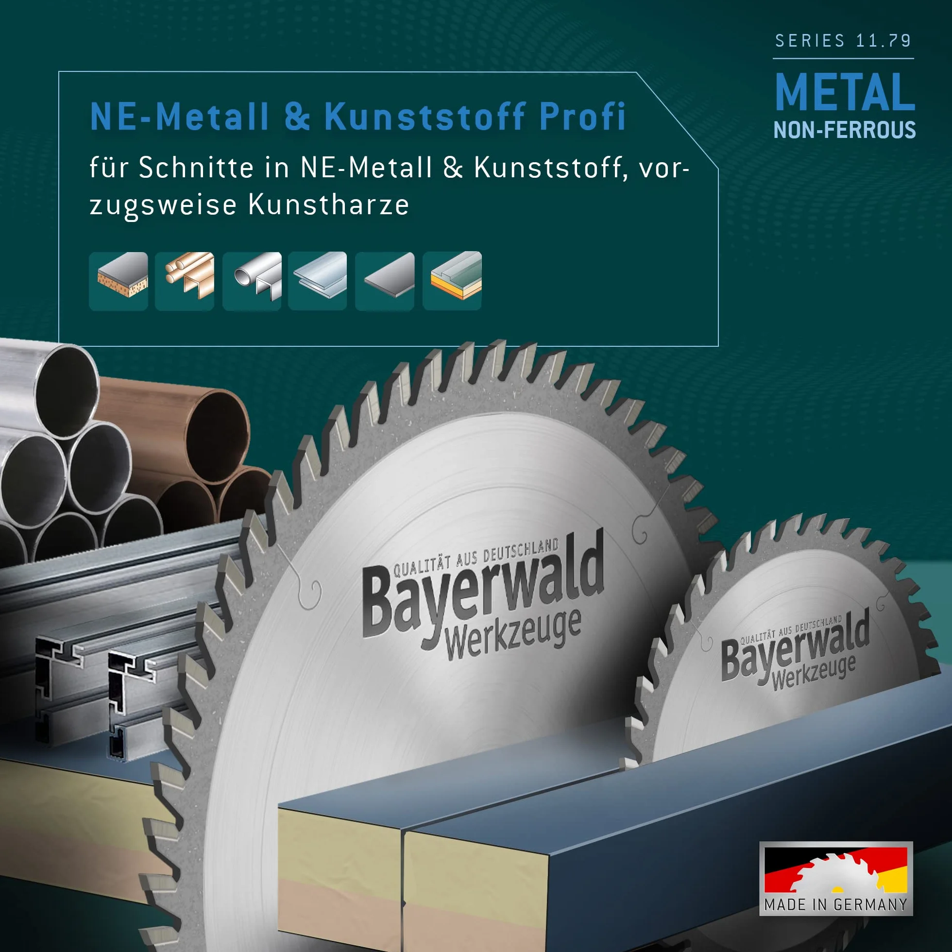 Bayerwald, seria 11.79, tarcza do piły tarczowej HM, trapezowe ząbki płaskie, do metali nieżelaznych i tworzyw sztucznych Ø 210 mm x 30 mm x 72 Z