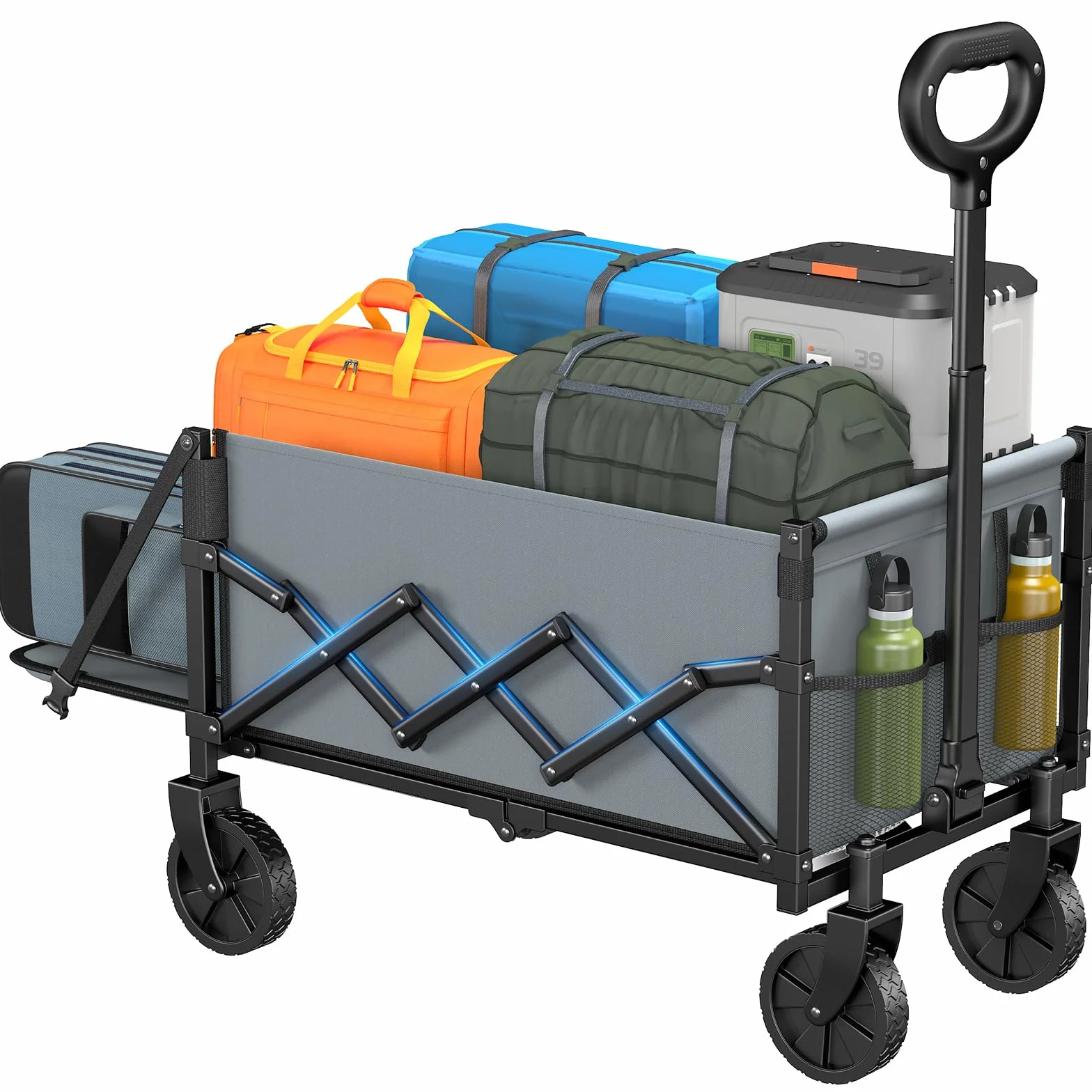 AMADA HOMEFURNISHING Składany wózek transportowy 163 kg 90 l z uchwytami na napoje