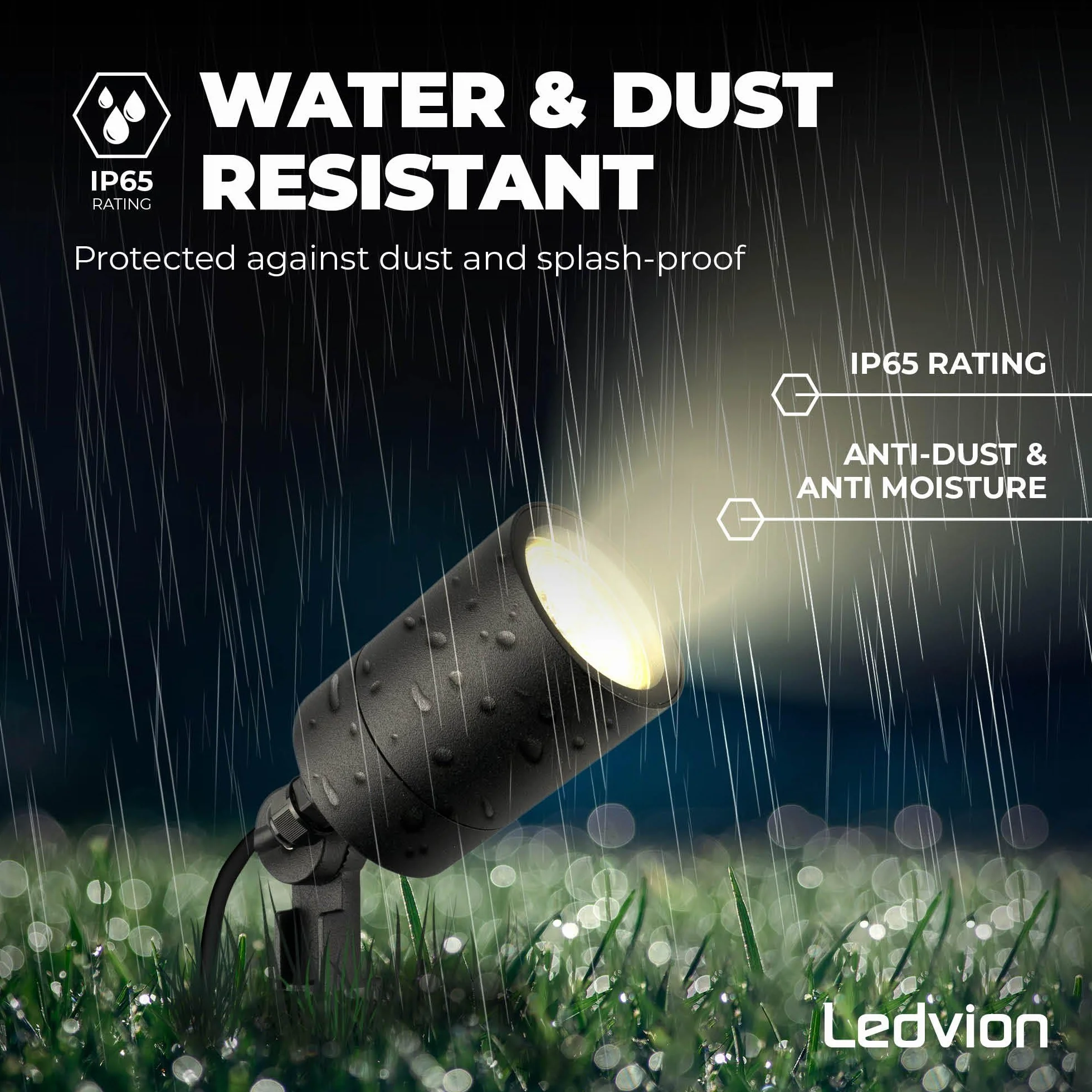 Ledvion - Reflektor LED na podłogę, kolor czarny, aluminium, IP65, mocowanie GU10, kabel 2 m z wtyczką, reflektor LED Pin Spot, reflektor ogrodowy