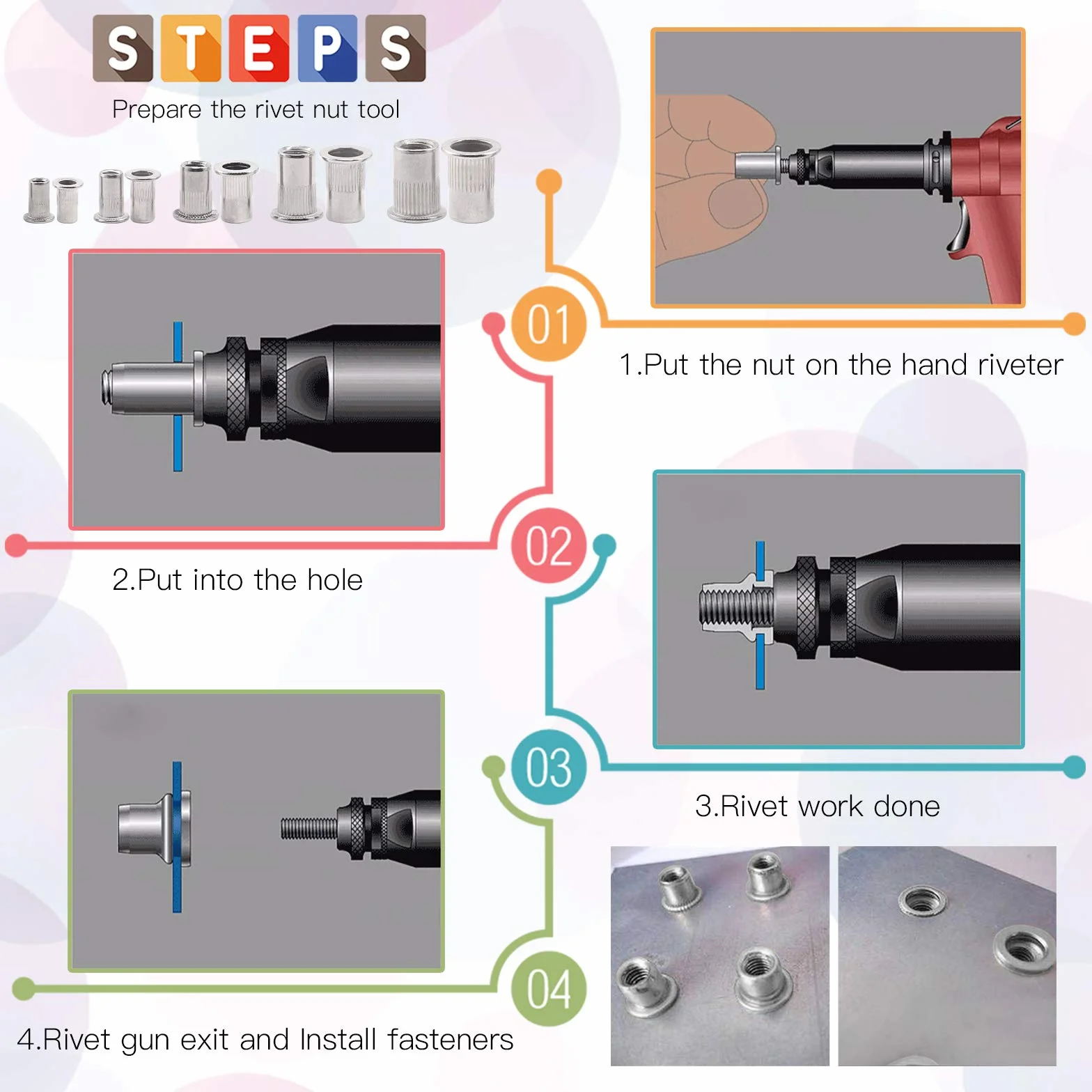 Glarks 180 szt. #8-32#10-64 1/4"-20 5/16"-18 3/8"-16 UNC zestaw nitonakrętek ze stali nierdzewnej 304 płaska głowica gwintowana nakrętki zestaw nitonakrętek