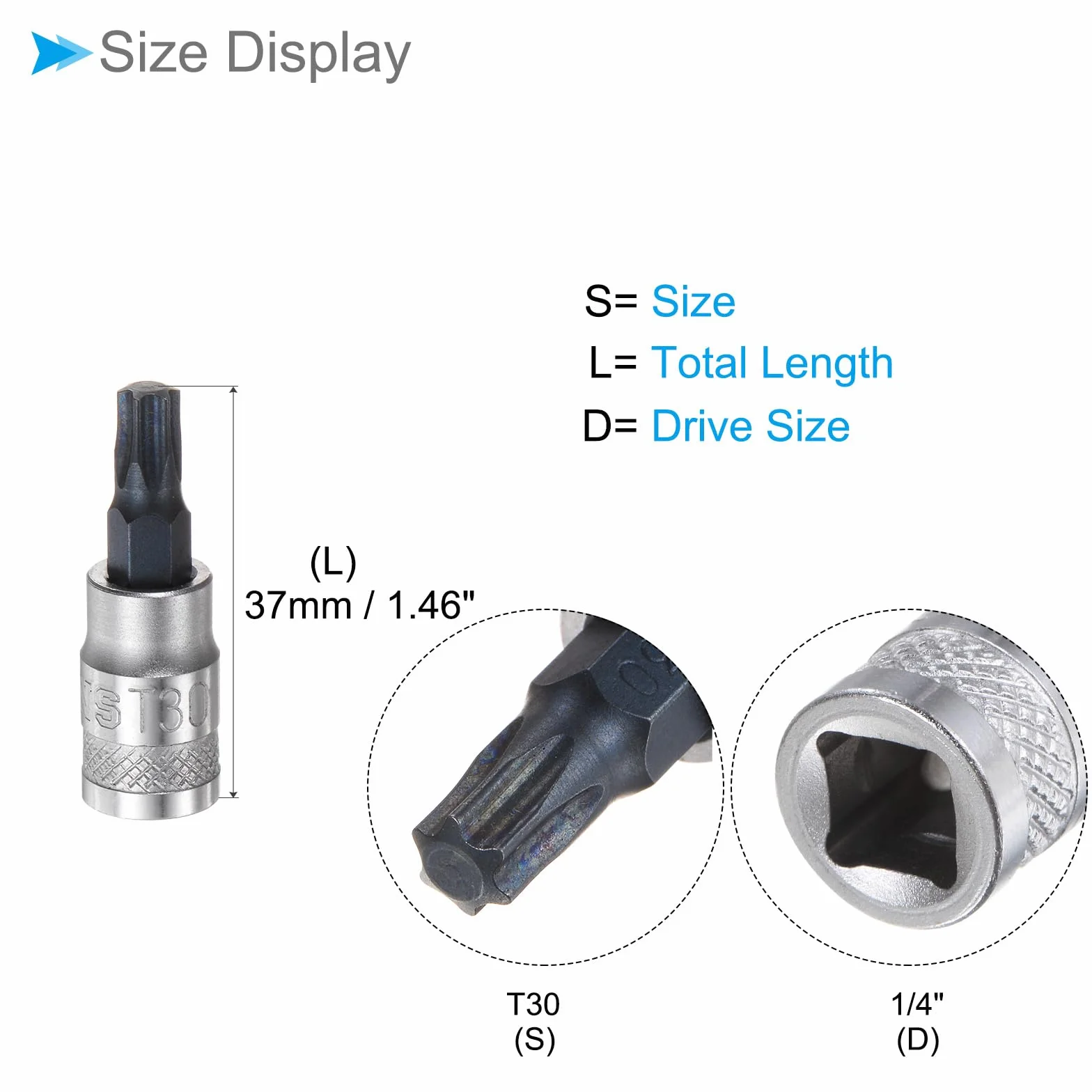 Gniazdo bitowe Torx, 1/10.2 cm Napęd x T30 S2 Steel CR-V Torx Star Socket Impact Bit Adapter Gniazda Śrubokręt - (Zastosowania: do śrub mocujących), 1 sztuka