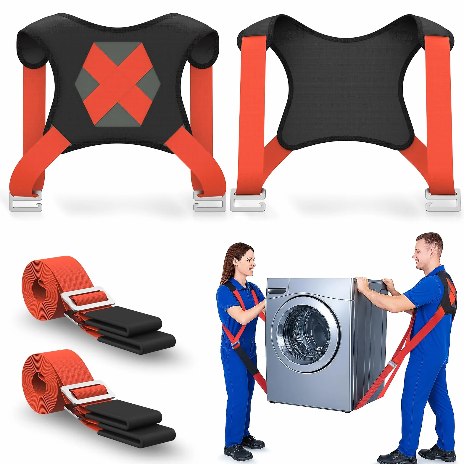 NOCOEX 2-osobowe ruchome paski z podparciem pleców – ergonomiczne paski do ruchu i podnoszenia dla 2 ruchów, ruchome ramię do przenoszenia i przenoszenia materacy meblowych, urządzenia łatwo i