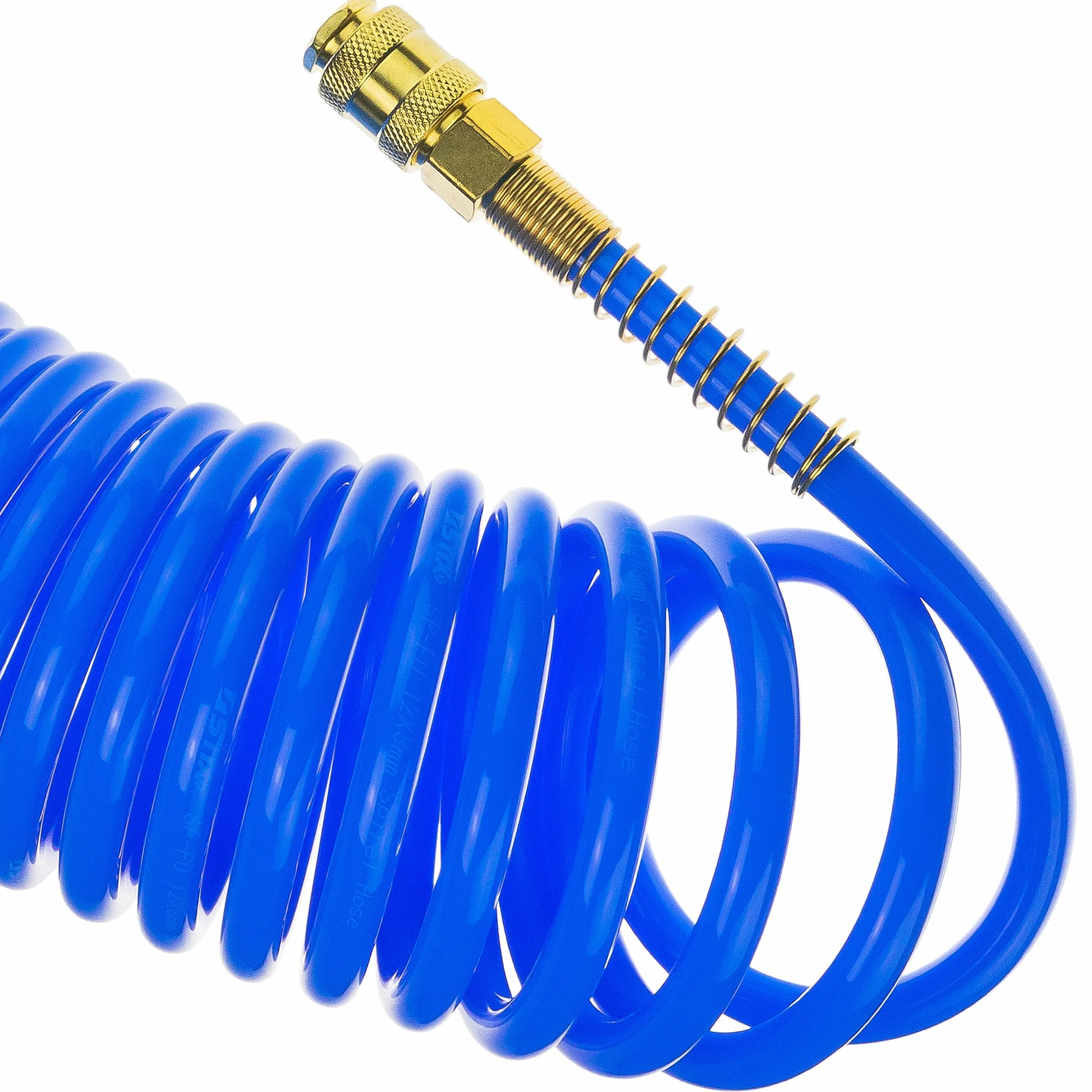 Wąż spiralny pneumatyczny SP-PU 10 m, wąż pneumatyczny 8/12mm z PU, maks. ciśnienie 10 bar, z ochroną przed zginaniem i szybkozłączem, nadaje się do narzędzi pneumatycznych