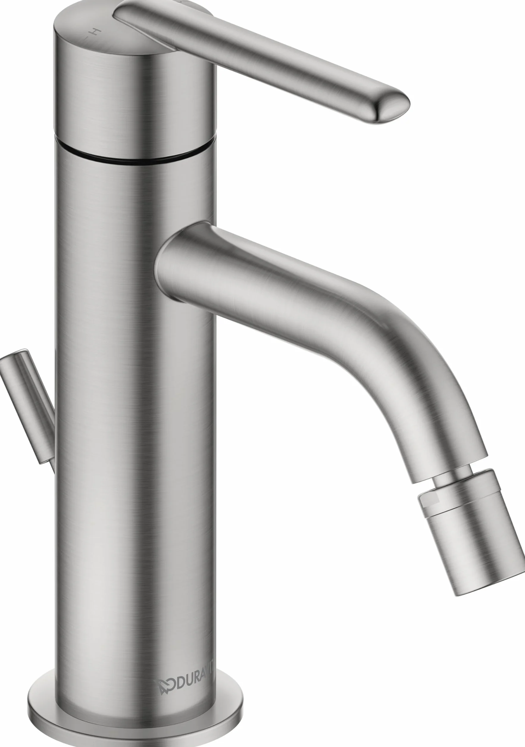 Duravit Balcoon jednouchwytowa bateria bidetowa (wysokość wylewki 119 mm), mieszacz bidetowy z zestawem odpływowym z drążkiem pociągowym, stal nierdzewna szczotkowana