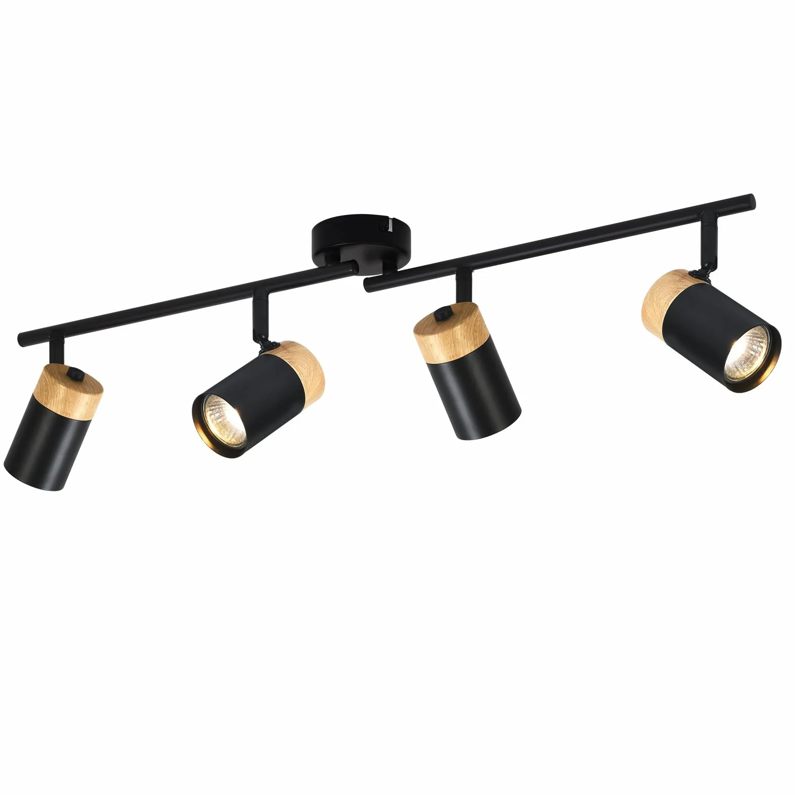 Glitzerlife sufitowy reflektor drewniany czarny lampa sufitowa - lampa sufitowa 4 płomienie GU10 LED obrotowy 330° reflektor do salonu sypialni kuchni pokoju dziecięcego bez żarówek