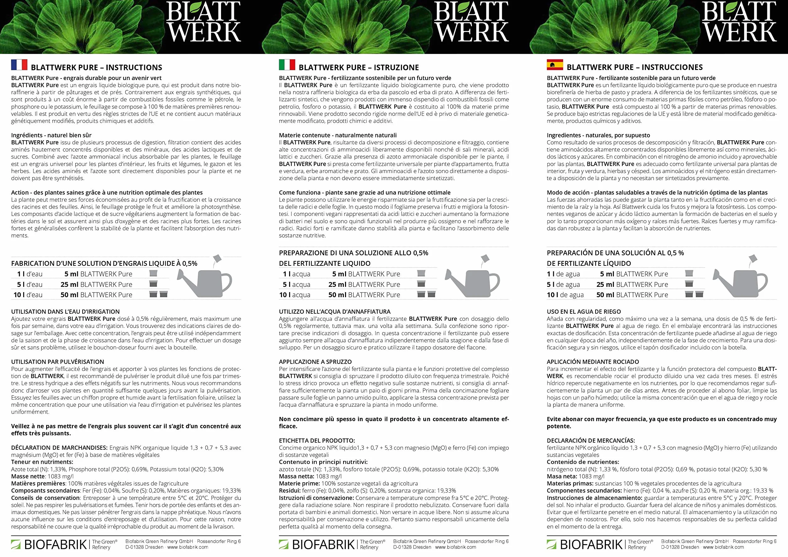 BLATTWERK Pure nawóz uniwersalny organiczny NPK 1 l