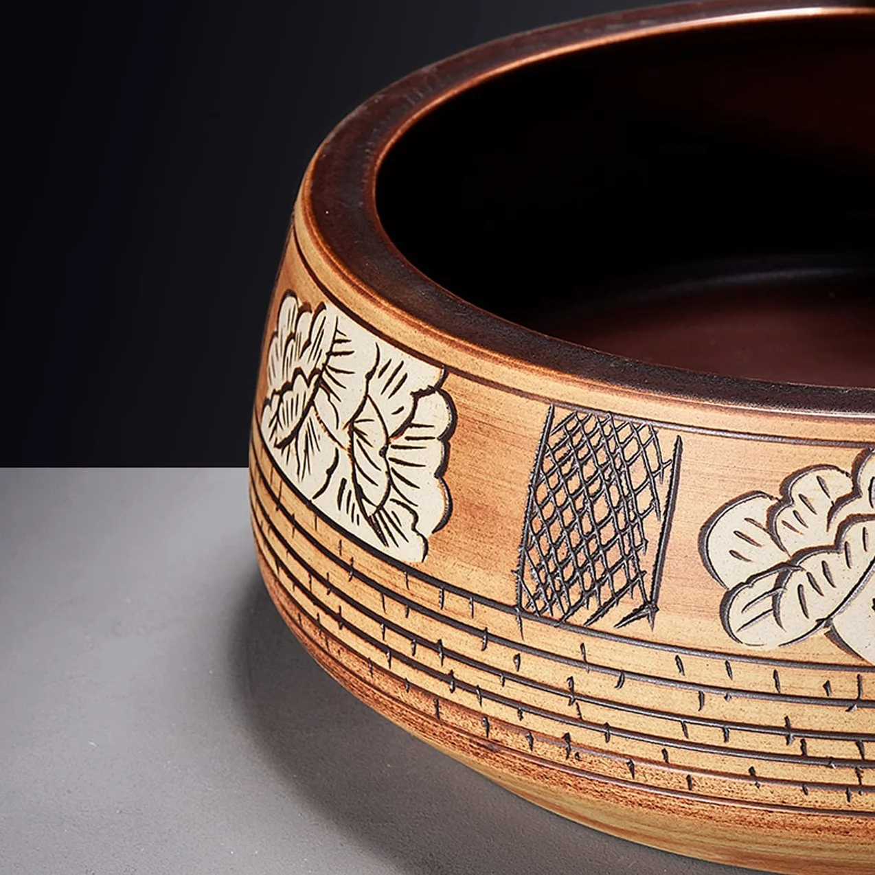 Stary zbiornik ceramiczny Okrągła umywalka nablatowa, zabytkowa ceramiczna umywalka nablatowa artystyczna z kranem i odpływem typu pop-up, umywalka łazienkowa z porcelany artystycznej, B, C(B)