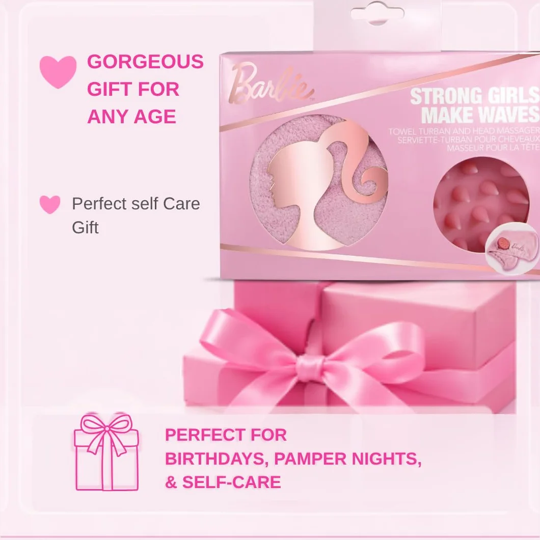 Barbie Make Waves zestaw upominkowy do pielęgnacji włosów – masażer głowy i ręcznik turban/ręcznik z mikrofibry – szybkoschnący