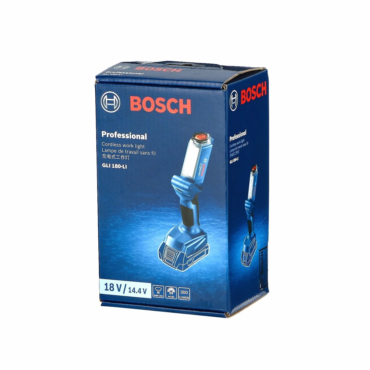 Bosch Professional system 18V: akumulatorowa lampa budowlana GLI 18V-300 (strumień świetlny 300 lm, maksymalny czas pracy 18V 300 mih)