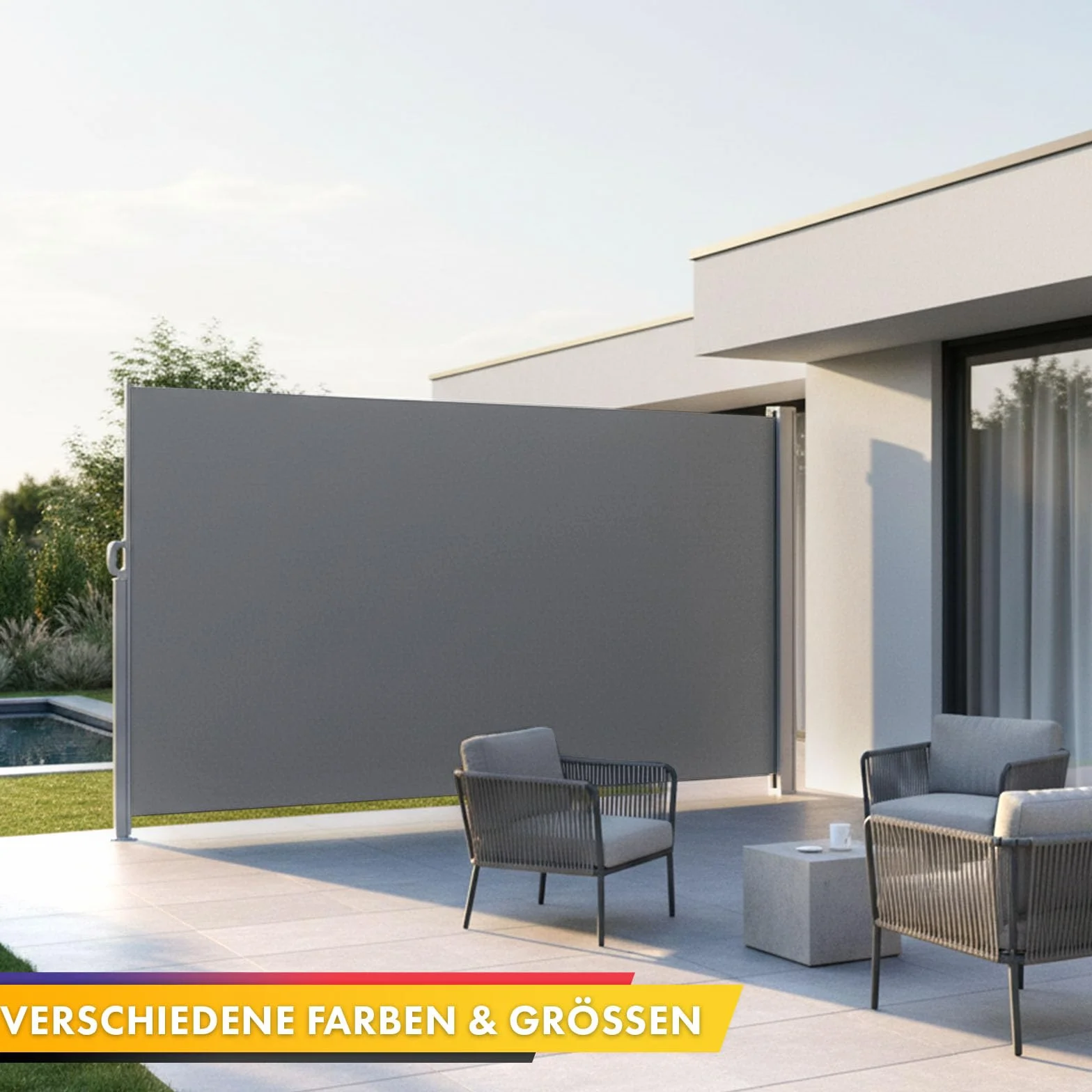 Floordirekt Markiza boczna z aluminium, 200 x 300 cm, jasnoszara – wysuwana ochrona przed wzrokiem i słońcem na balkon i taras, poliester 280 g/m² (PU), ochrona UV UPF50+, z uchwytem podłogowym