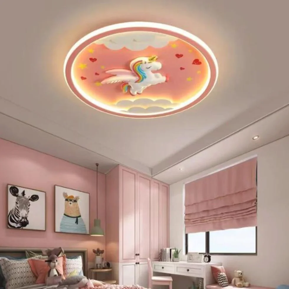 Lampa Sufitowa LED Jednorożec Różowa 56W Akrylowy Abażur Przyciemnianie