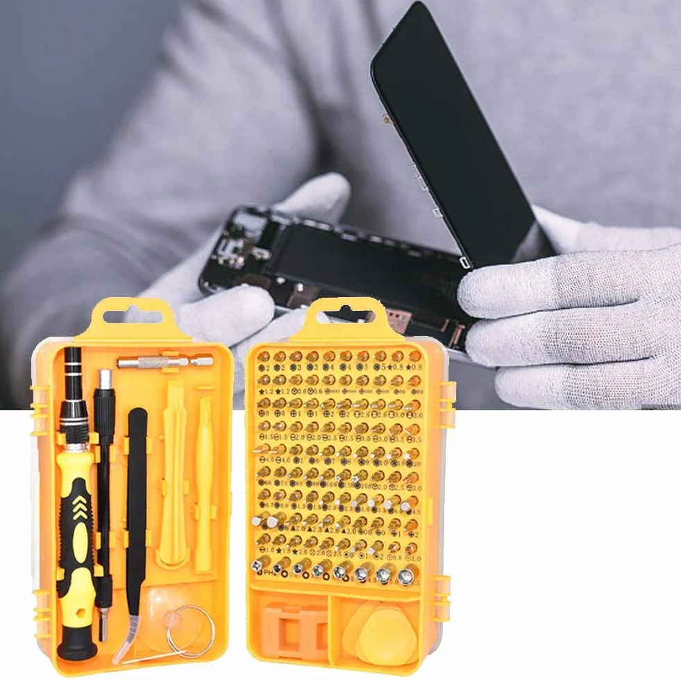 Marhynchus 115 in 1 Schraubendreher-Set Reparatursätze für mobile Geräte Multifunktionswerkzeug für die Reparatur von Uhrentelefonen(Gelb)