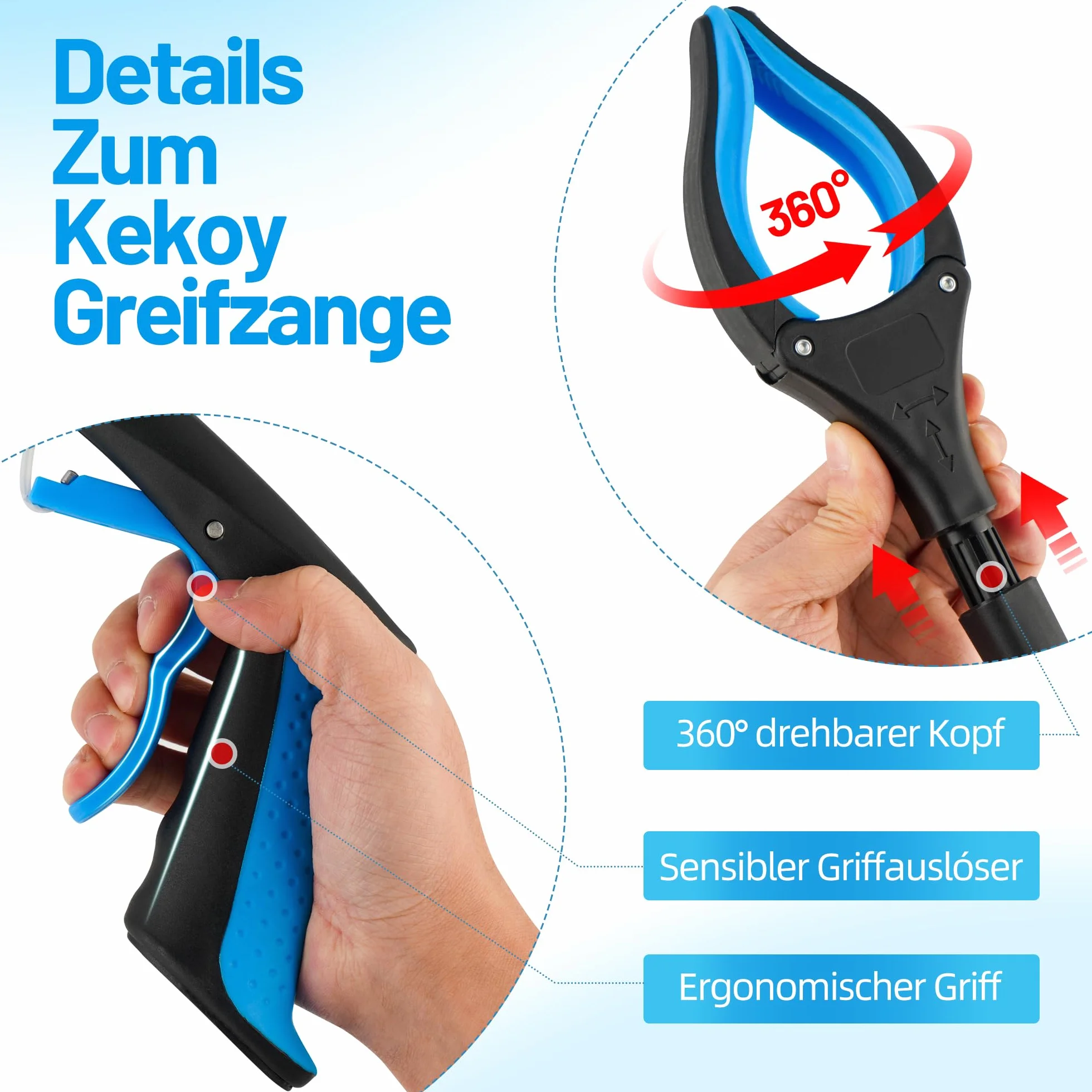 Szczypce chwytakowe dla seniorów, 83 cm, aluminiowe szczypce do śmieci, składane chwytaki dla seniorów