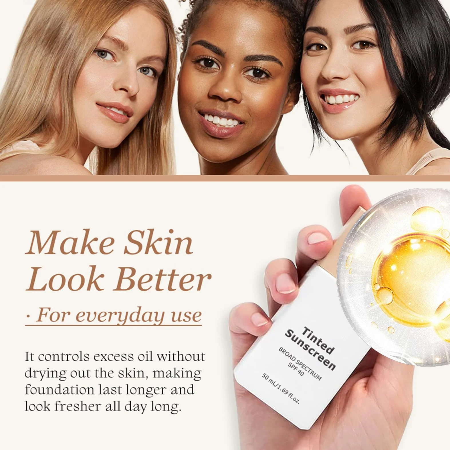 Krem przeciwsłoneczny do twarzy, Tinted Sunscreen, Broad Spectrum SPF 40, ochrona przed słońcem dla skóry wrażliwej, krem przeciwsłoneczny do skóry wrażliwej, naturalne krycie i podkład do makijażu