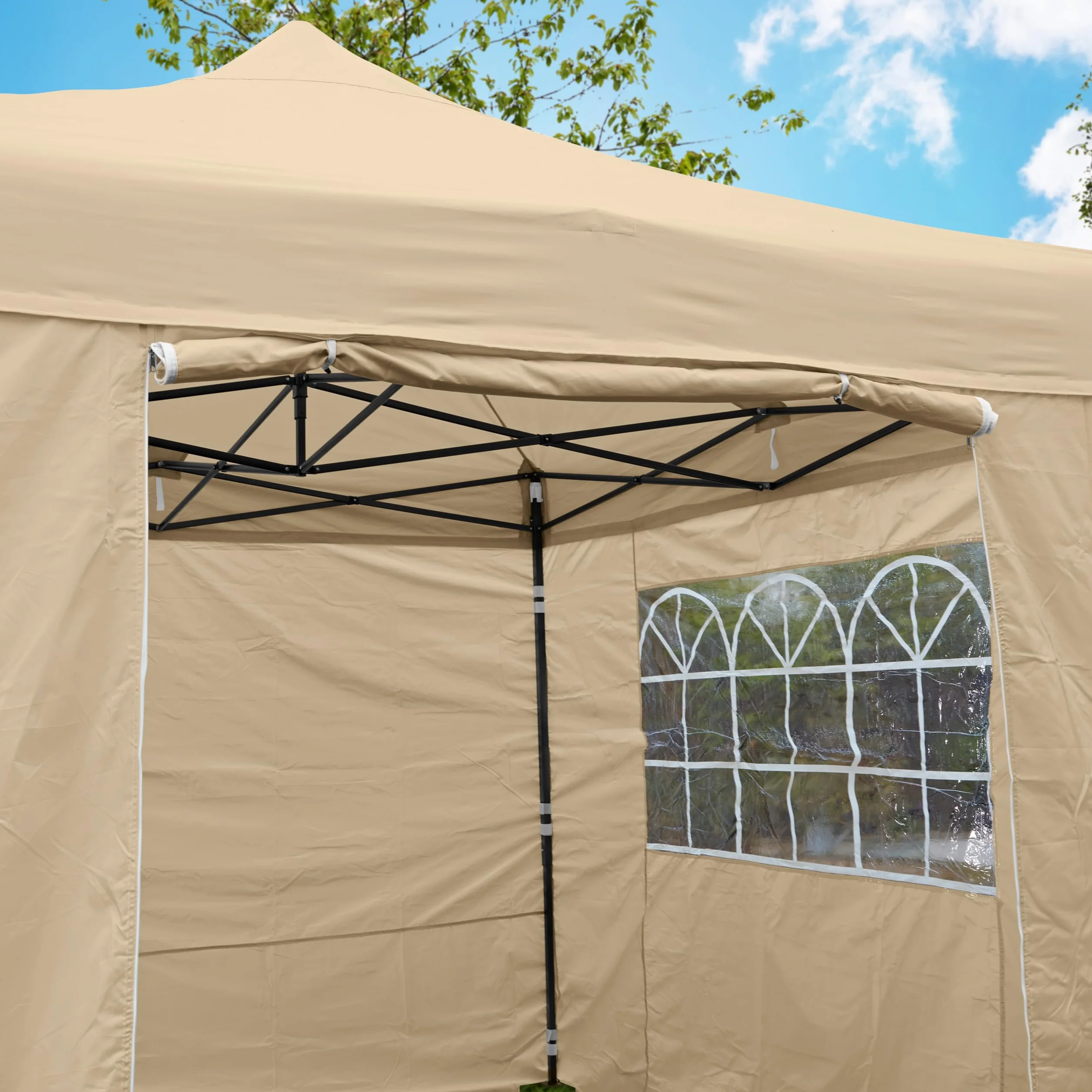 All Seasons Gazebos Wytrzymały w pełni wodoodporny pawilon rozkładany 3 x 3 m z 4 ścianami bocznymi i pakietem akcesoriów - beżowy