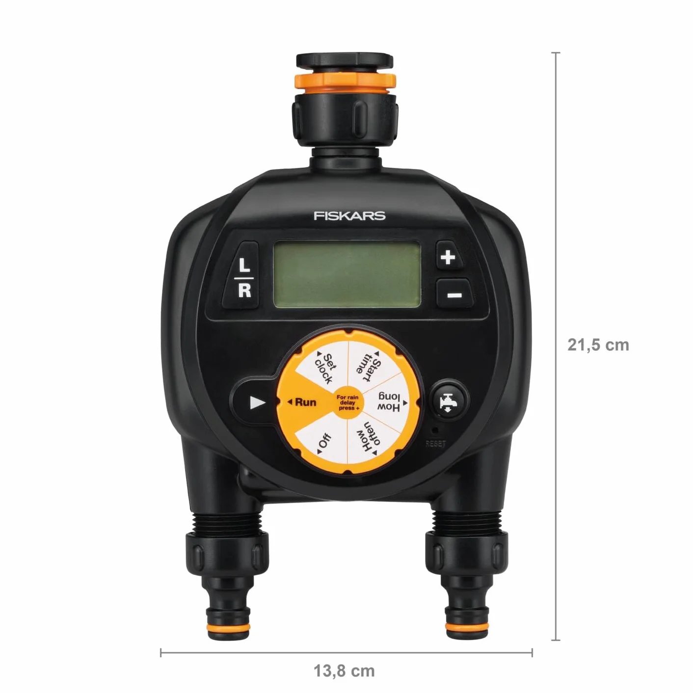 Fiskars Sterownik nawadniania Podwójny Uniwersalny rozmiar wyświetlacz LCD Czarny Pomarańczowy