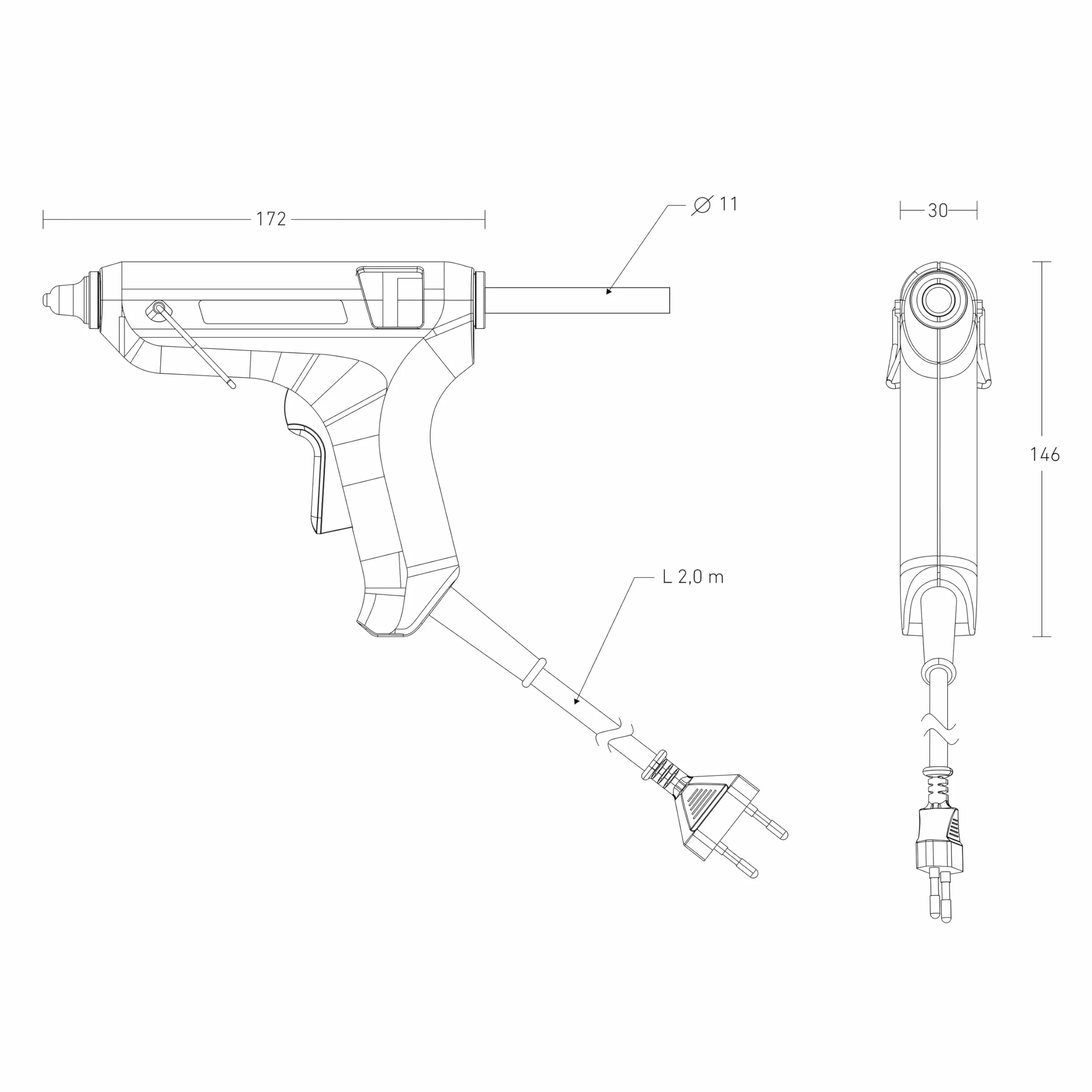Steinel GlueMatic 1011 pistolet do kleju, kabel 2m | pistolet do klejenia na gorąco z 2x sztyftami kleju 11 mm, majsterkowanie, rzemiosło i dekorowanie
