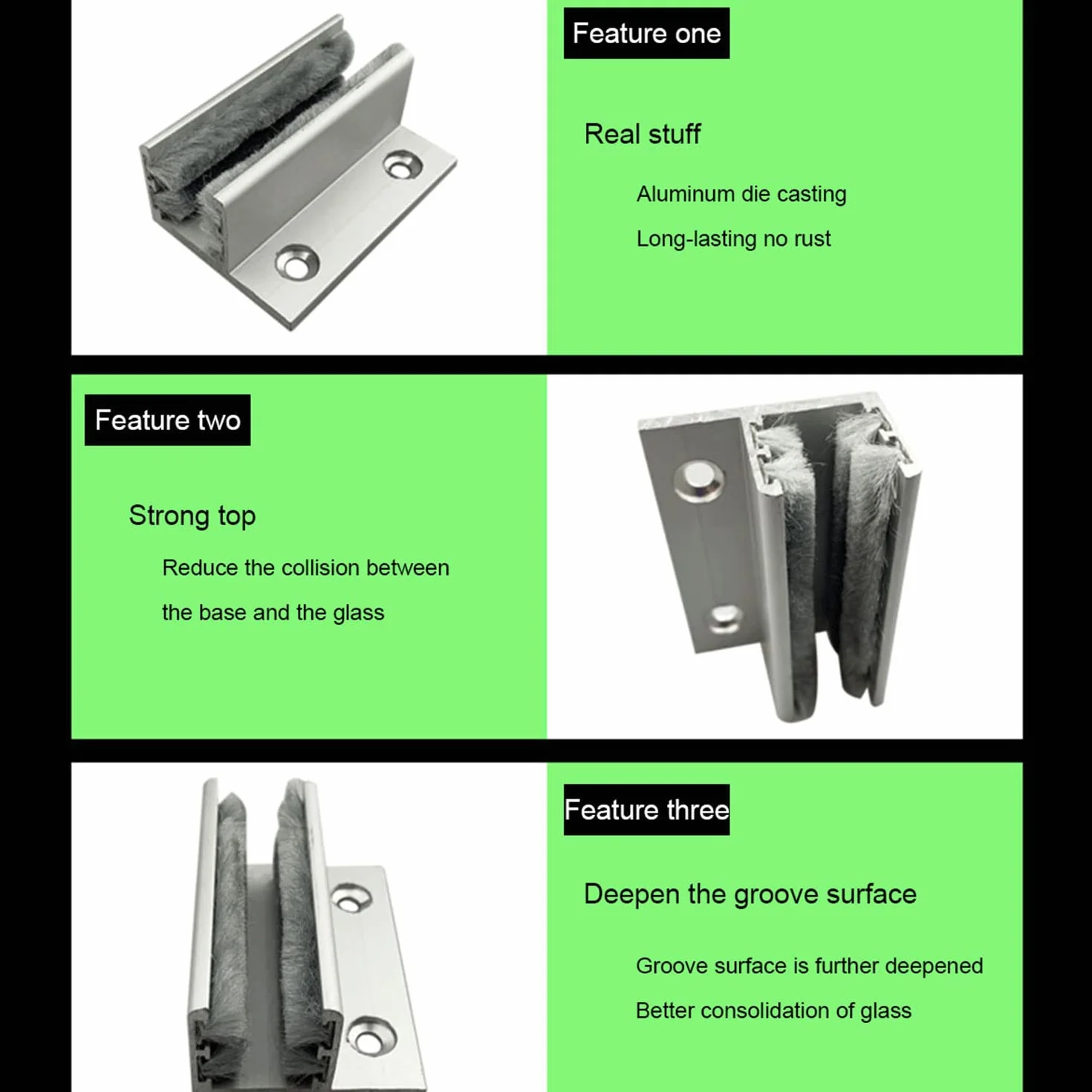Prowadnica do szklanych drzwi przesuwnych ze stopu aluminium, 2 sztuki, srebrna, nowoczesna, 60 mm x 58 mm x 26 mm, grubość szkła 10-12 mm, prowadnica podłogowa do drzwi szklanych