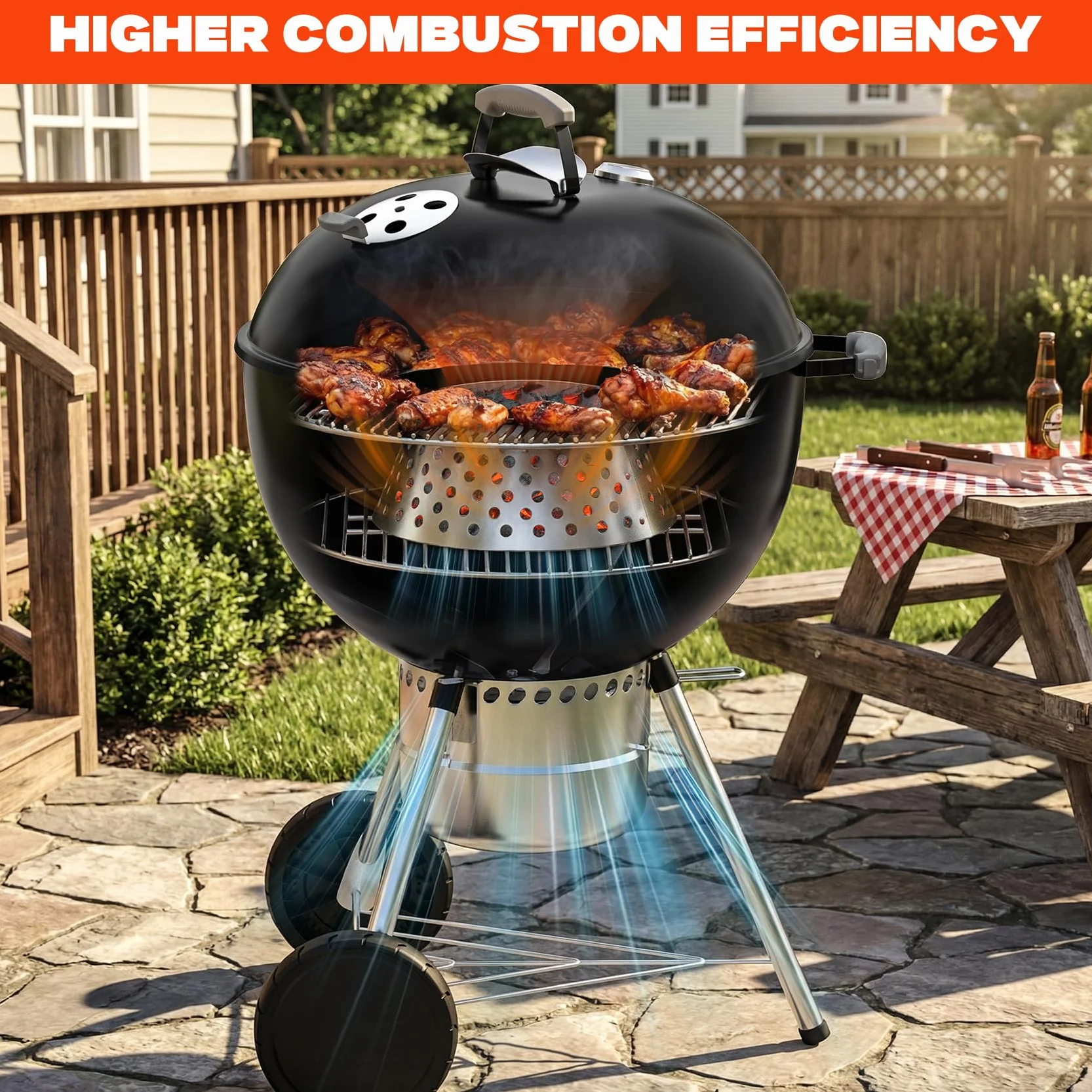 onlyfire Kosz na węgiel drzewny ze stali nierdzewnej do Weber 57/67 cm i WSM, Big Green Egg, Kamado Joe