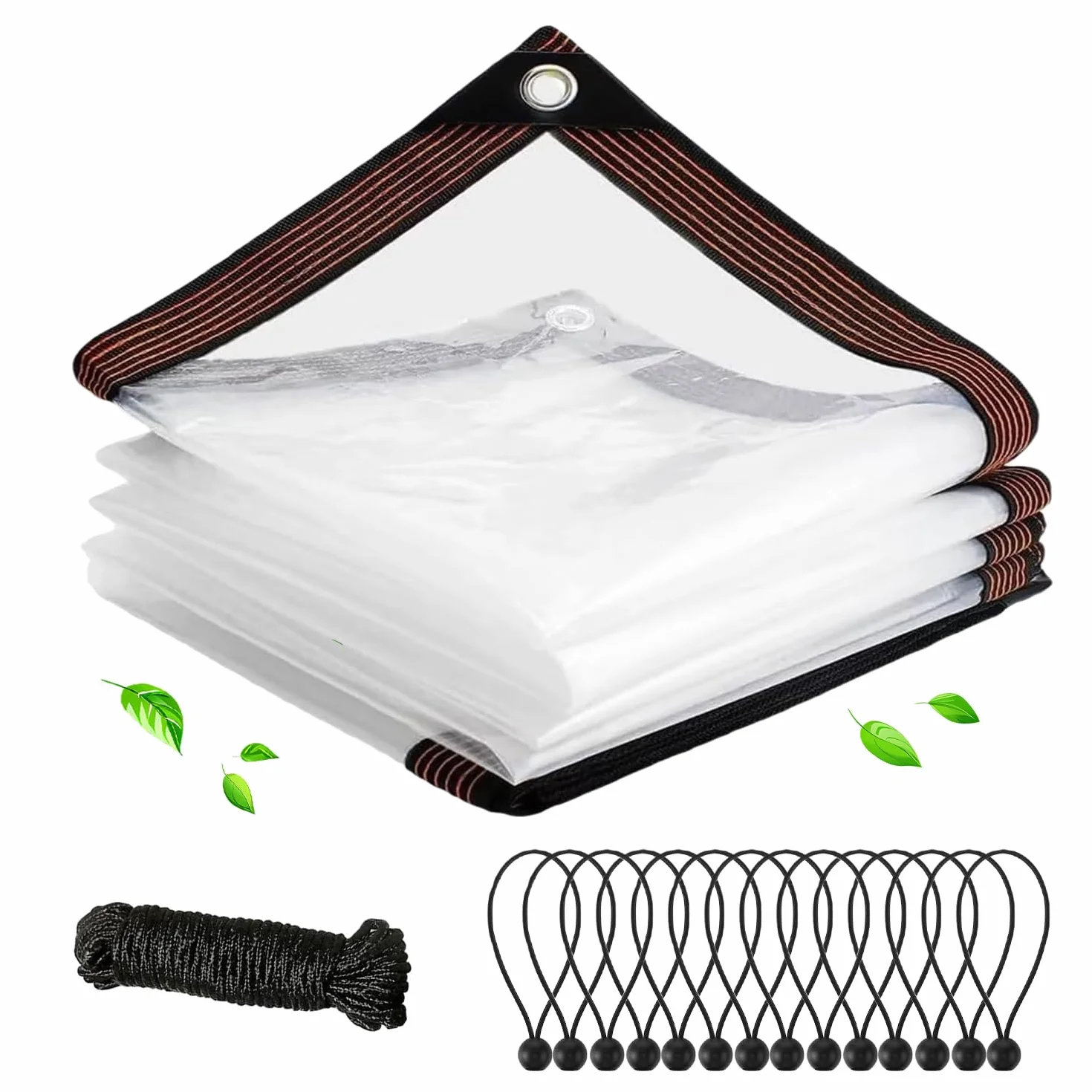 Przezroczysta plandeka z oczkami, 2 x 4 m, ochrona przed wiatrem, wodoszczelna, przezroczysta plandeka z napinaczem do plandek, na zewnątrz, na taras, do ogrodu, na balkon, kemping