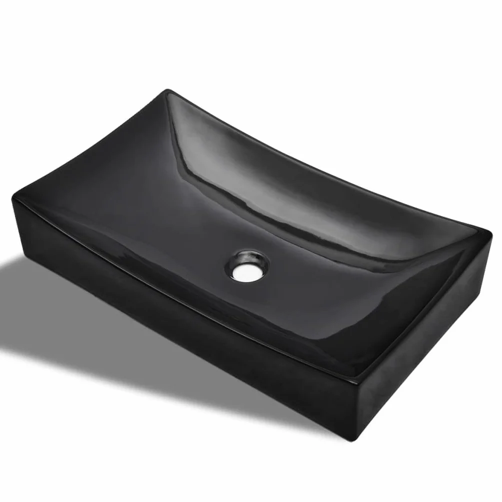 vidaXL Umywalka ceramiczna prostokątna czarna