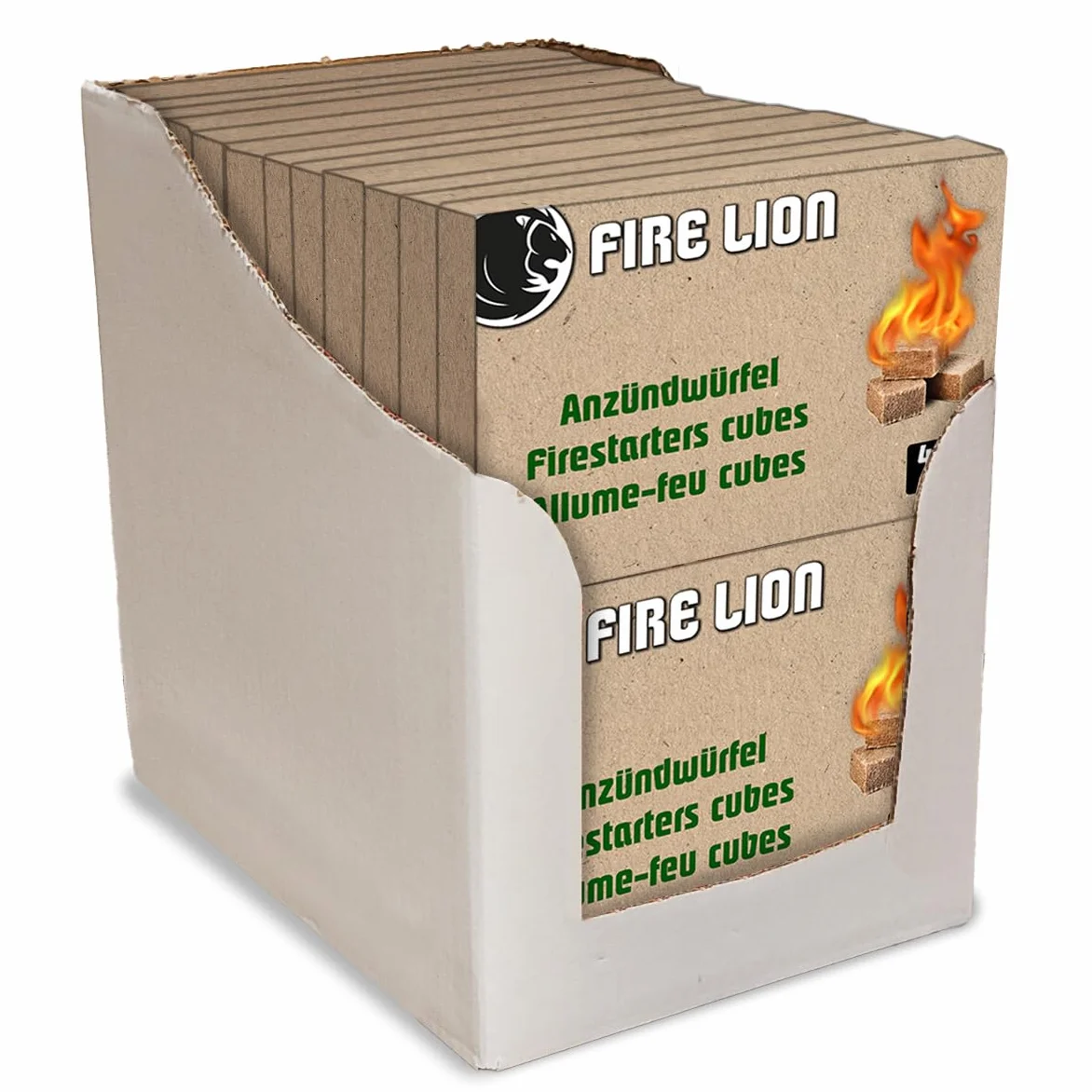 FIRE LION Podpałka do kominka 24 płyty 32 kostki roślinne kostki do rozpalania wyprodukowano w Niemczech