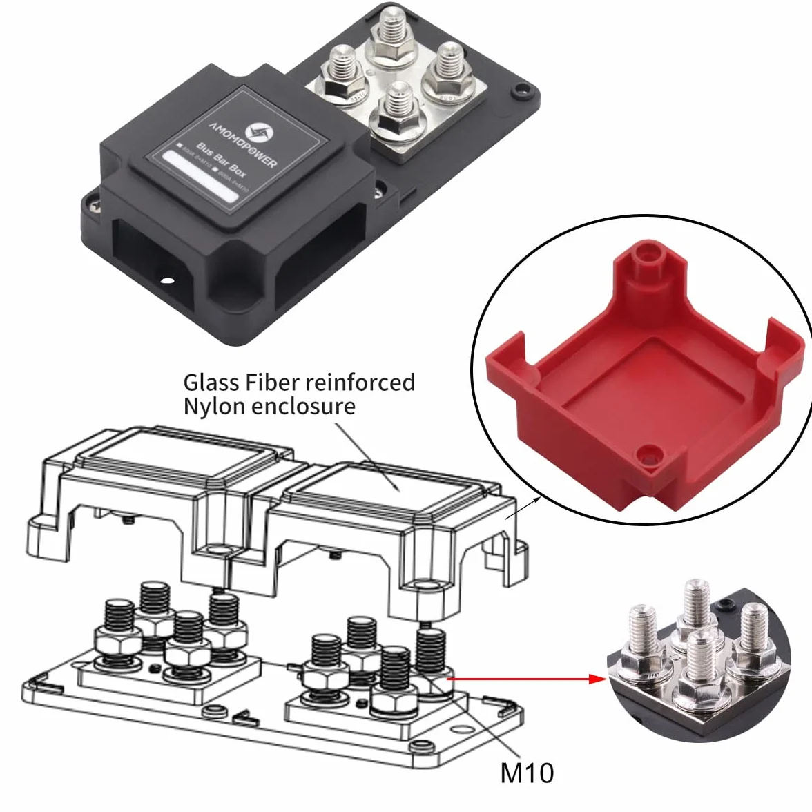 400 A Bus Bar Multi-Wires Blok Dystrybucyjny Heavy Duty z 8 x 3/20.3 cm Zaciski 12 V - 48 V DC Samochód Morski RV Solar Battery Terminal System dystrybucji Szyny zbiorcze 400 A, moc i ujemna