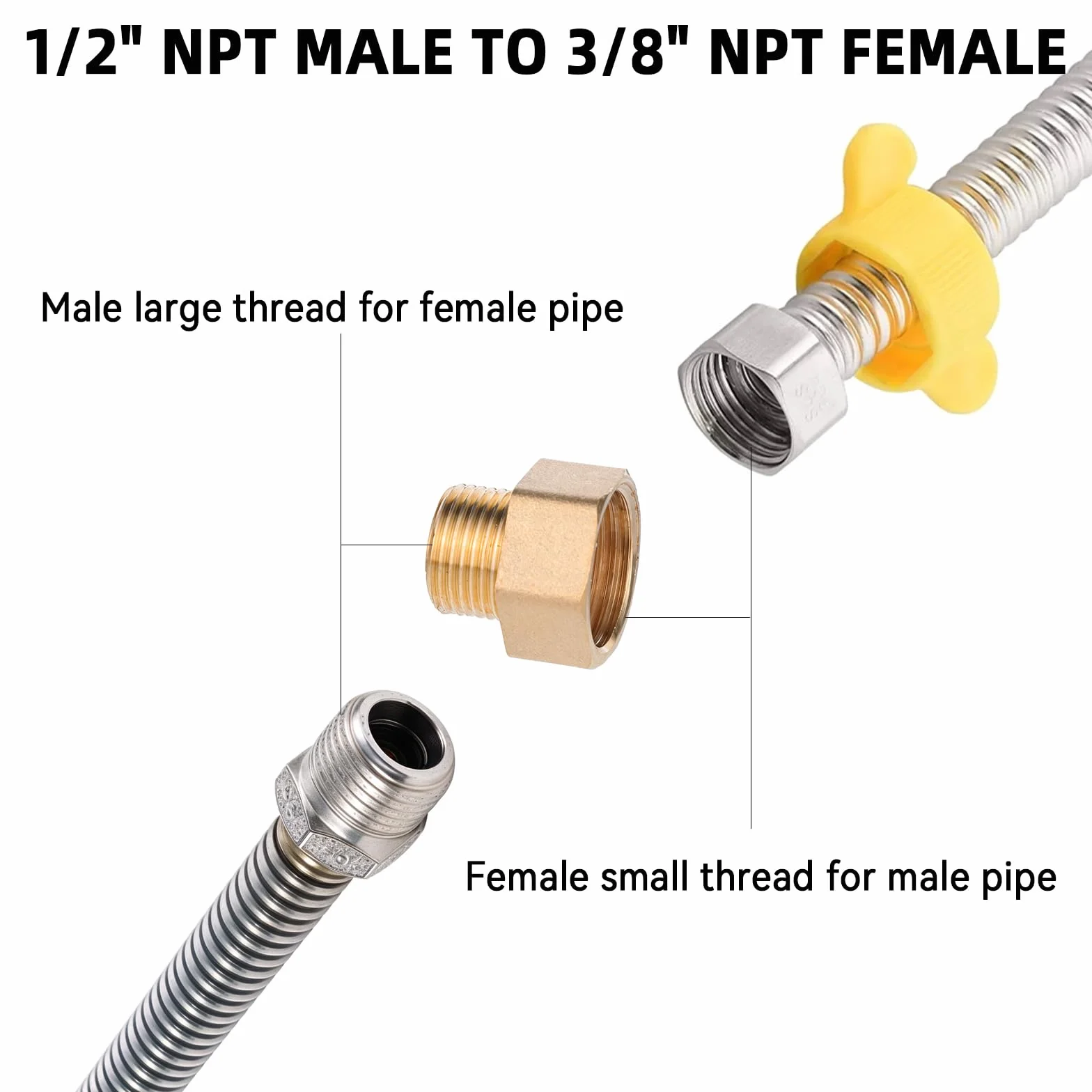 Redukcja 1/2 do 3/8 mosiężny reduktor z gumową uszczelką gwint wewnętrzny 1/2" na zewnętrzny 3/8" adapter do rur wodnych