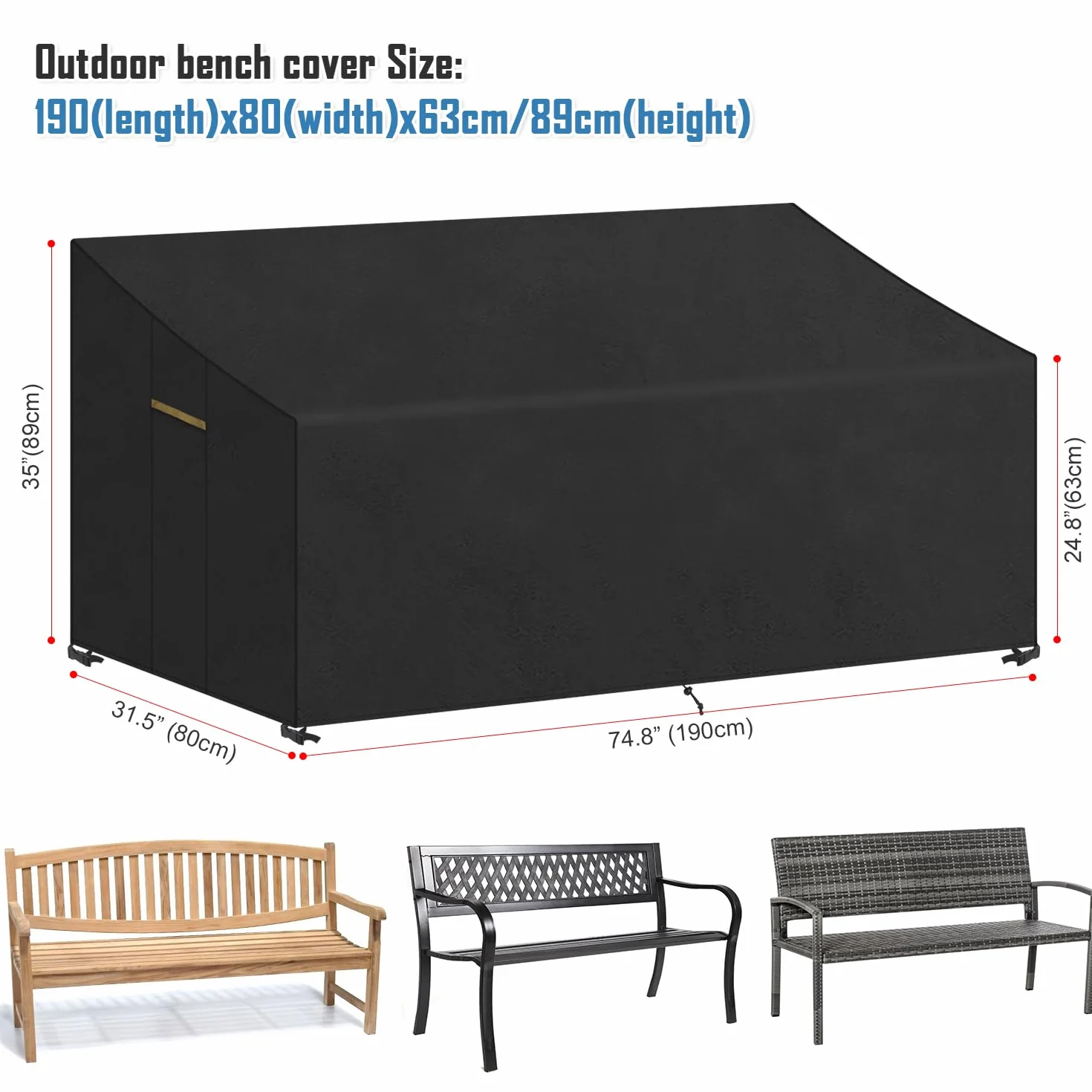 VANSHEIM Pokrowce na ławkę ogrodową wodoodporne 3-4 osoby Love Seat 190 x 80 x 63/89 cm