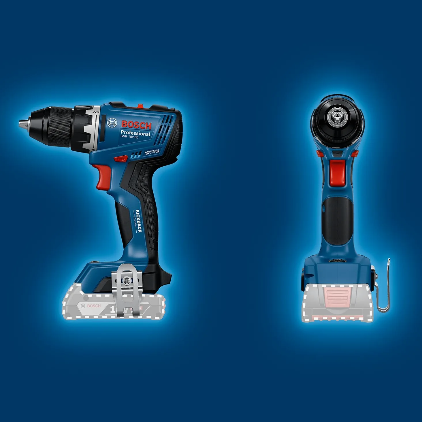 Bosch Professional 18 V firmy Bosch: wiertarko-wkrętarka akumulatorowa GSR 18V-65 (silnik bezszczotkowy, długość korpus 166 mm)