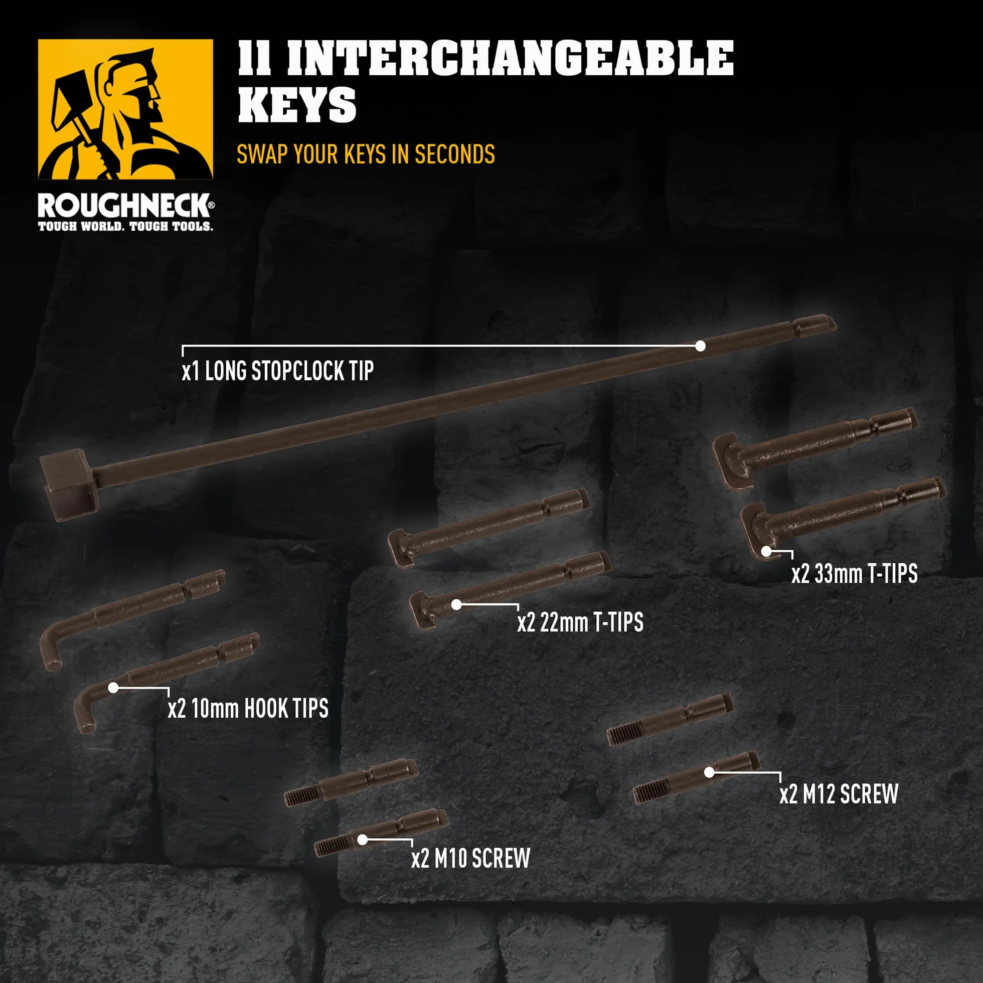 Roughneck® Lot de 13 clés universelles pour trou d'homme : 2 poignées, 11 clés (6 types) et étui de transport