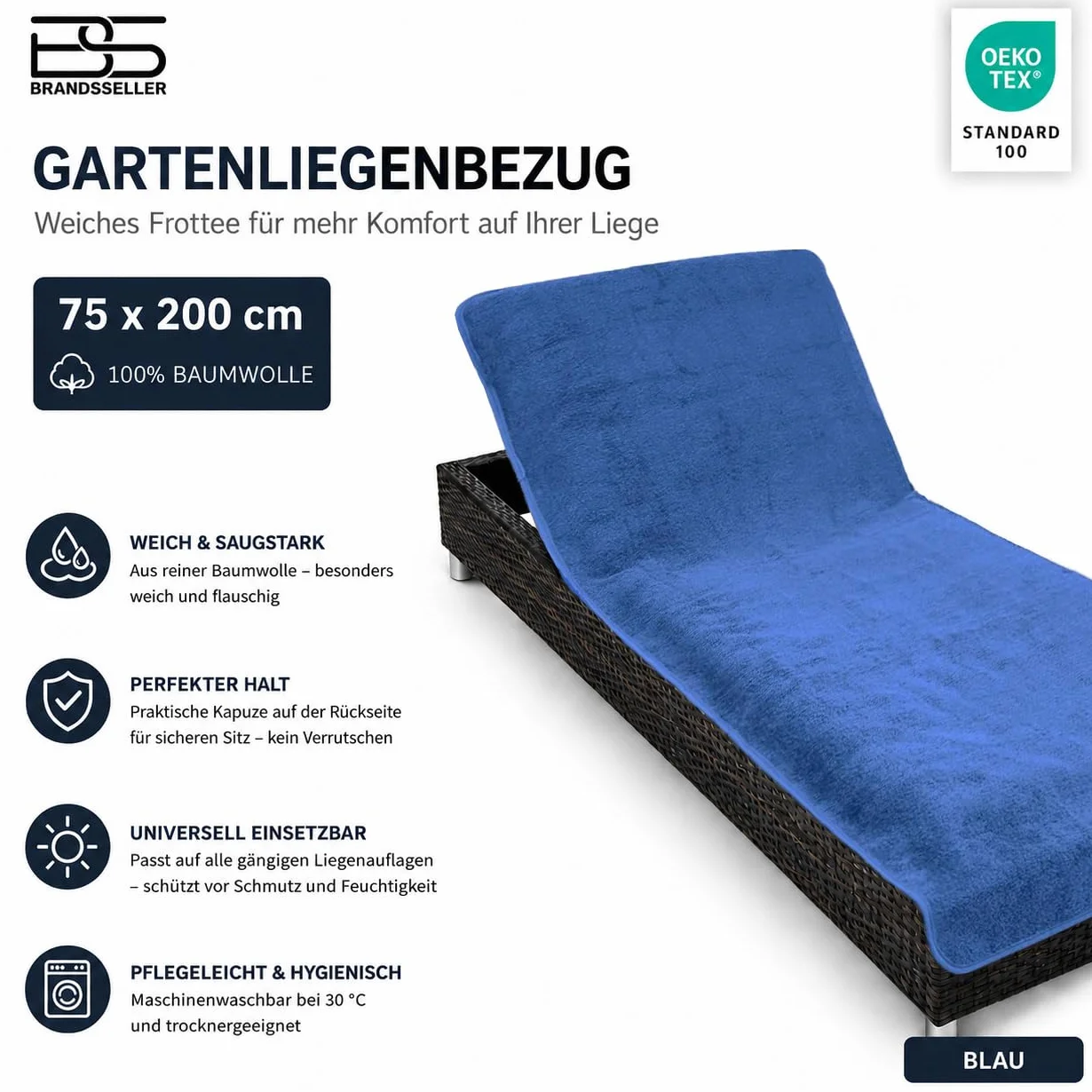 Brandsseller Pokrowiec ochronny na leżak ogrodowy 75 x 200 cm niebieski