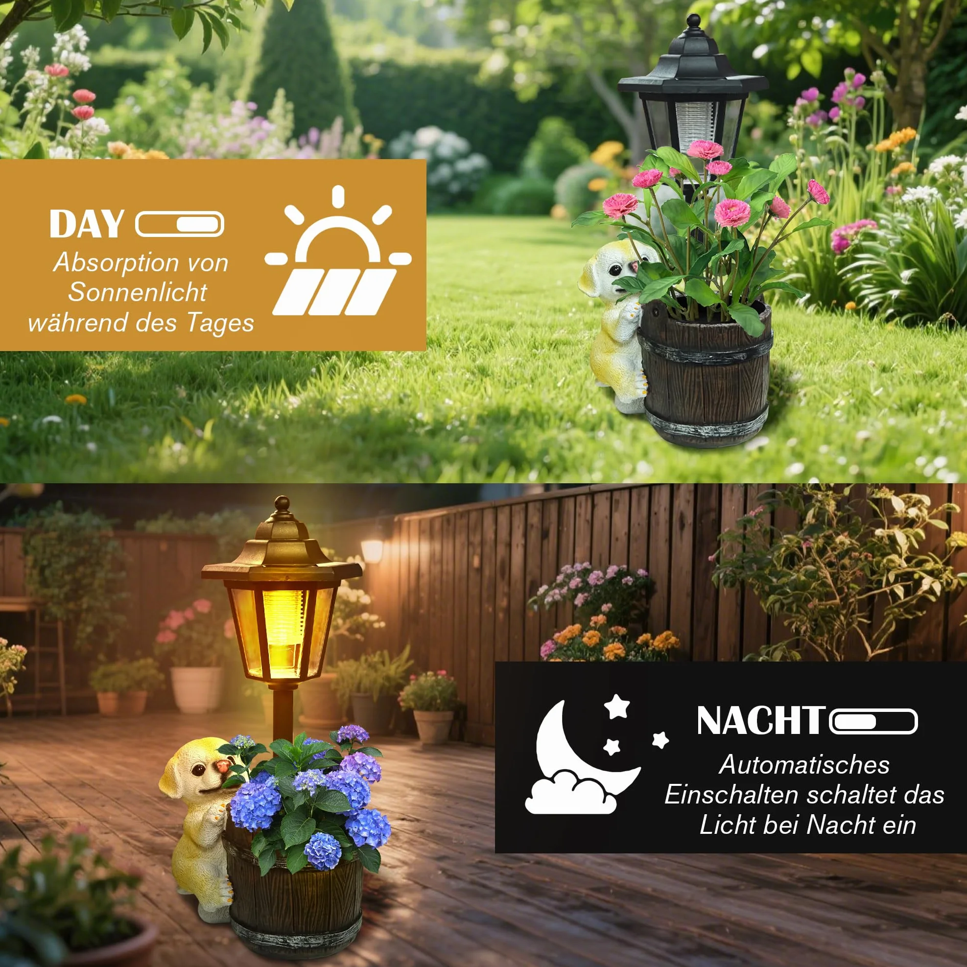 lifemet Dekoracja ogrodowa, solarna posągi dla psa – zabawne figurki ogrodowe, wodoszczelna lampa solarna, doniczka na zewnątrz, balkon, do ogrodu, dekoracja, prezent dla kobiet, mężczyzn, mamy