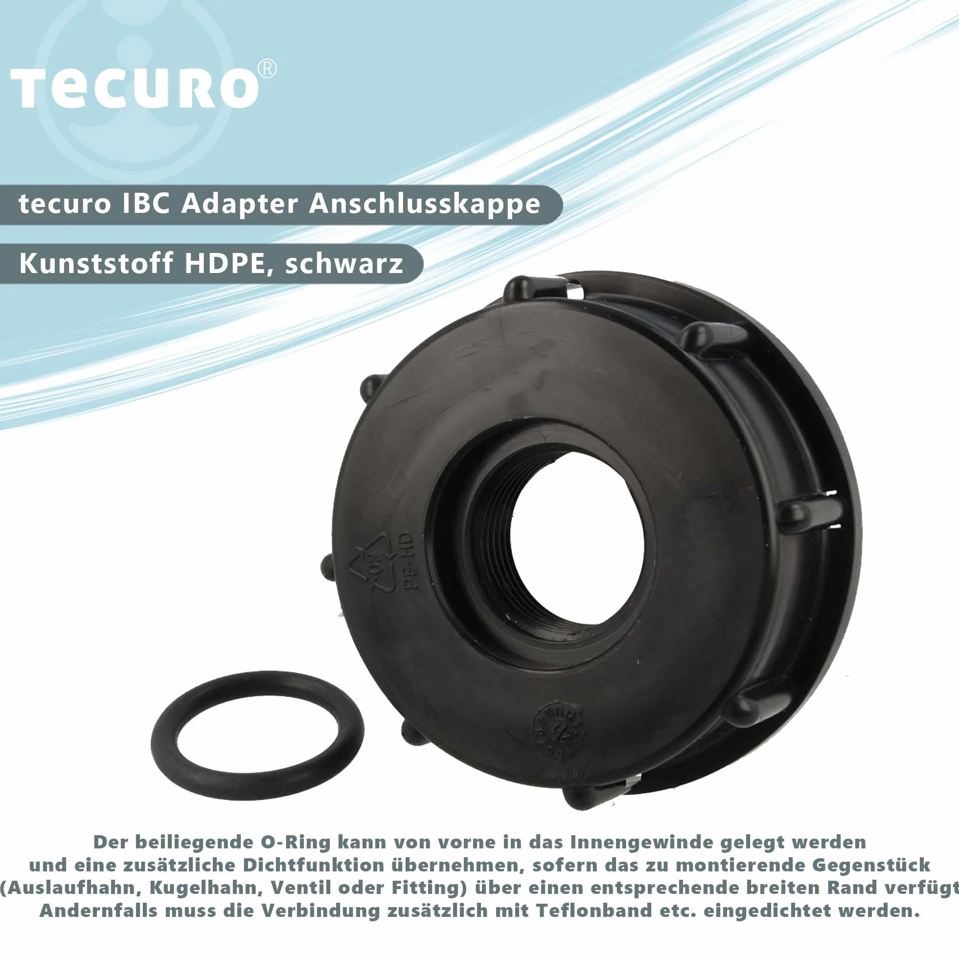 tecuro IBC Adapter zaślepka przyłączeniowa z gwintem zgrubnym S60 x 6 i gwintem wewnętrznym 3/4 cala, HDPE