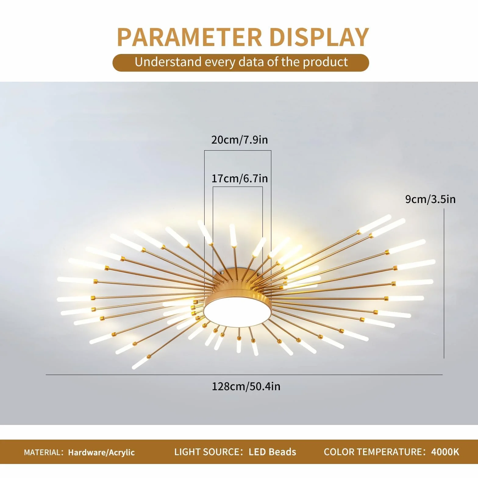 Nowoczesna lampa sufitowa LED, 42+1 głowice Półwpuszczana lampa sufitowa, złote żyrandole, oświetlenie sufitowe do sypialni, salonu, kuchni, jadalni, restauracji