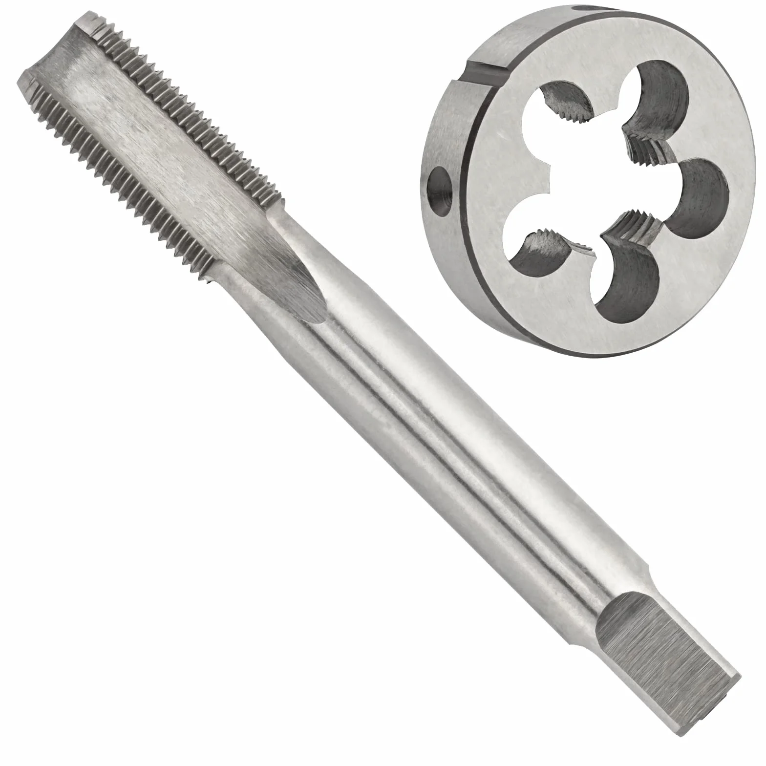 Zestaw gwintowników i narzynek 7/8"-24 UNS, gwintownik maszynowy HSS 7/8 x 24 UNS prawoskrętny i narzynka okrągła ze stali narzędziowej stopowej 7/8 x 24 UNS