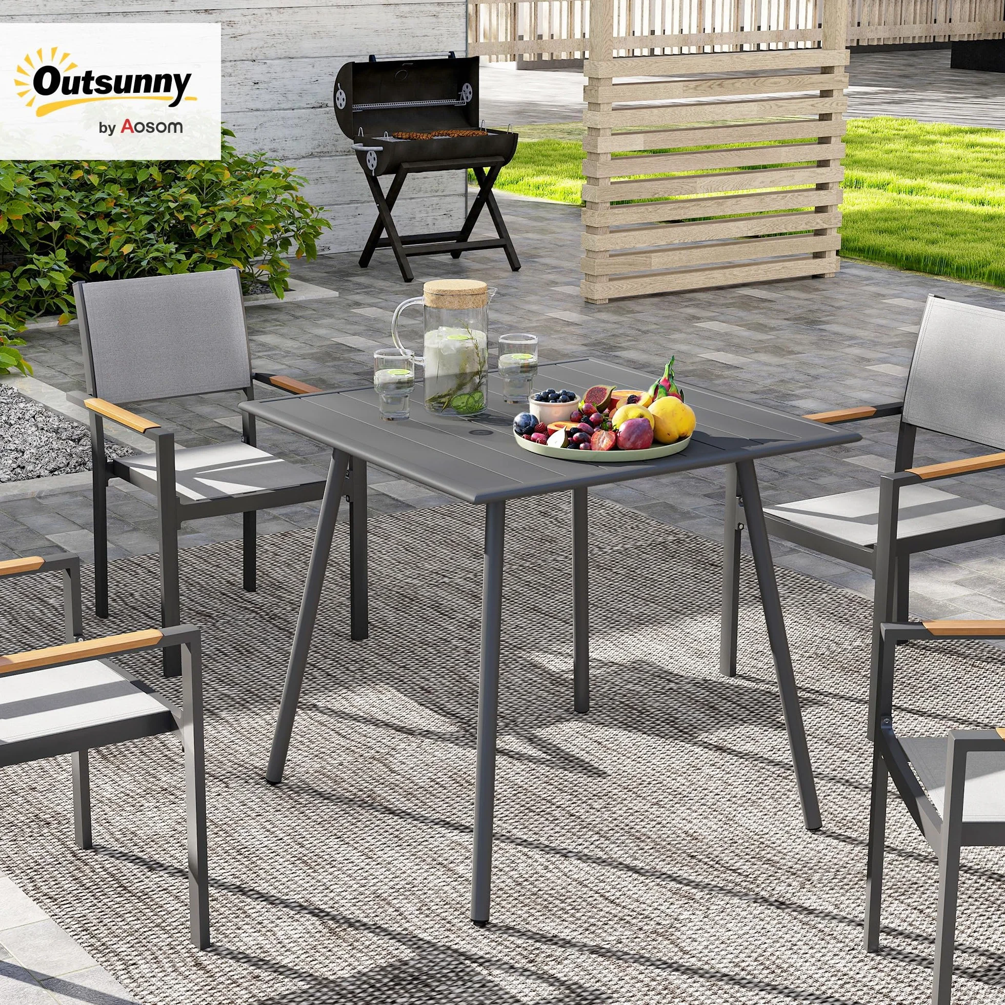 Outsunny Stół ogrodowy ze stali 80x80x74 cm odporny na warunki atmosferyczne antypoślizgowy szary