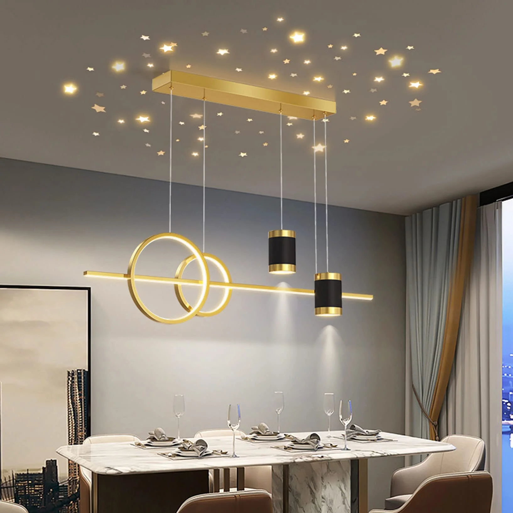 Jadalnia lampa wisząca LED do ściemniania, nowoczesna lampa sufitowa LED do salonu żyrandole z pilotem LED Nowoczesna lampa sufitowa do salonu, sypialni, kuchni, kawiarni, baru, oświetlenia sufitowego
