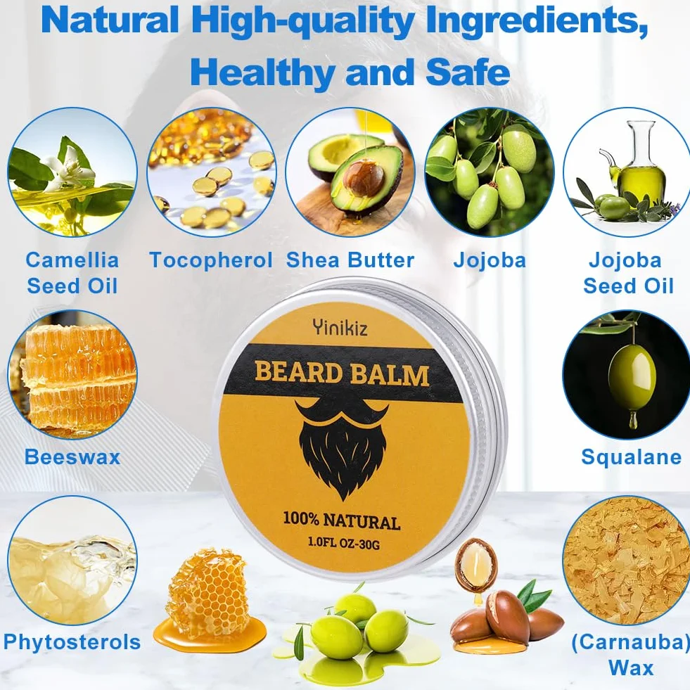 LOPHE Balsam do broda, naturalne mieszanki dla męskich włosów na twarzy, organiczny olejek nawilżający i odżywiający wosk, łagodzący łupież i promugrowy (30'
