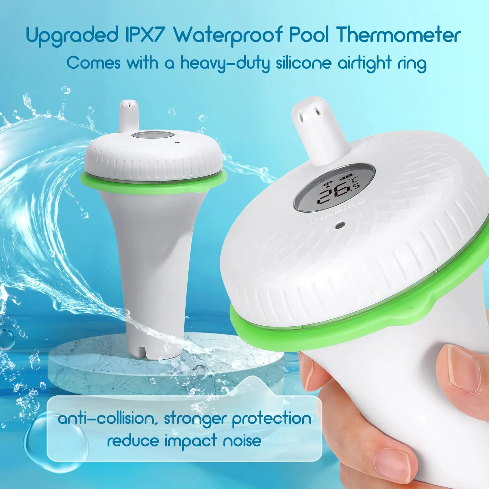 INKBIRD IBS-P02R Bezprzewodowy termometr do basenu z monitorem temperatury i wilgotności, duży ekran