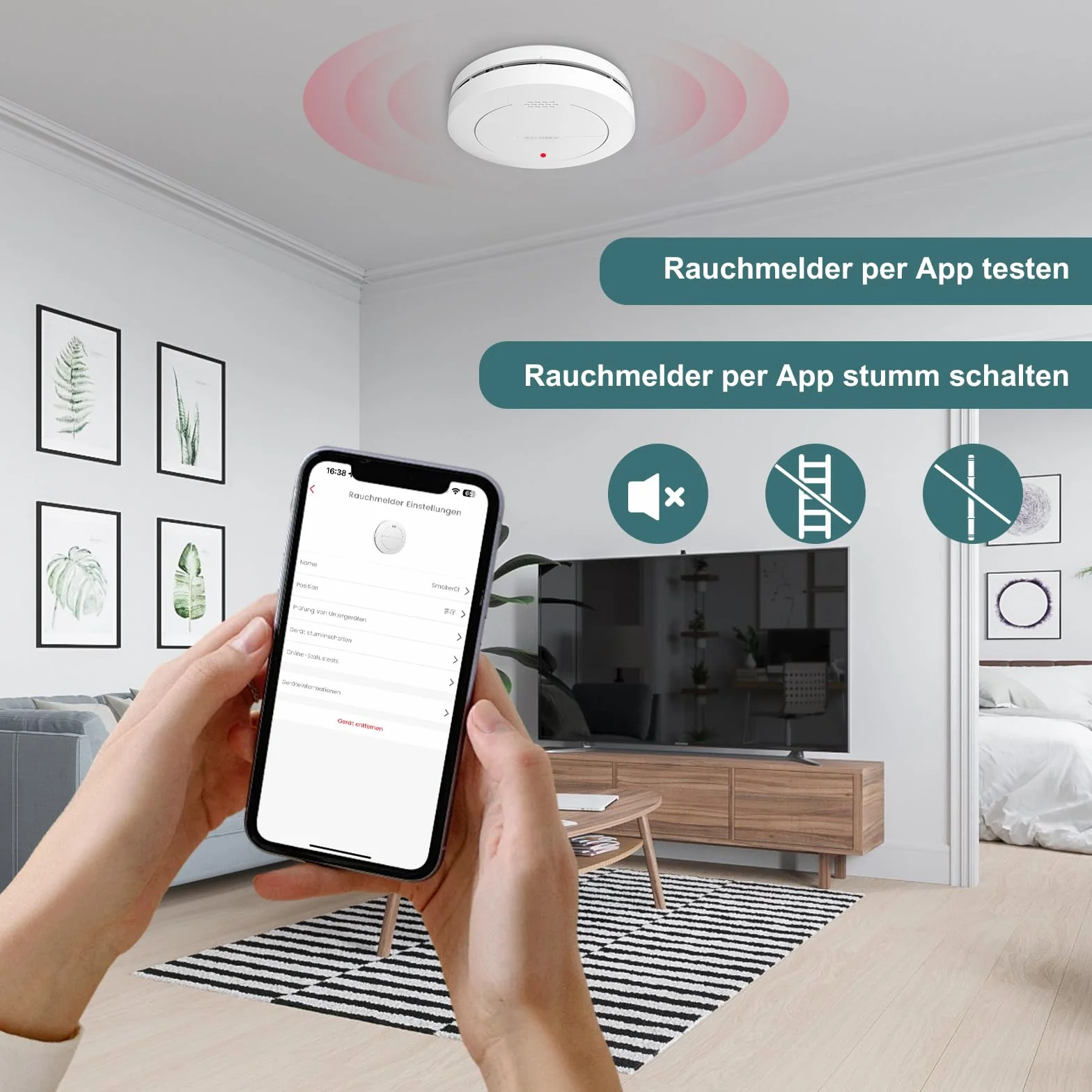 Safeliveo Czujka dymu WiFi z 10-letnią baterią, czujnik dymu, zestaw 2 szt. ze stacją bazową, certyfikat TUV Rheinland, zestaw alarmu dymu ze sterowaniem za pomocą aplikacji