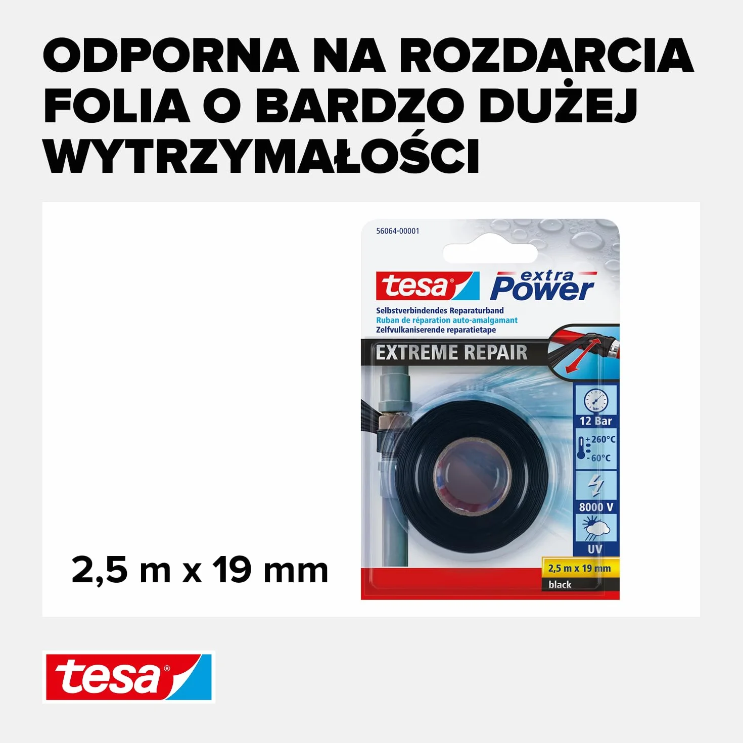 Tesa 56064-00001-00 Taśma Uszczelniająca, Czarny, 2,5m x 19mm