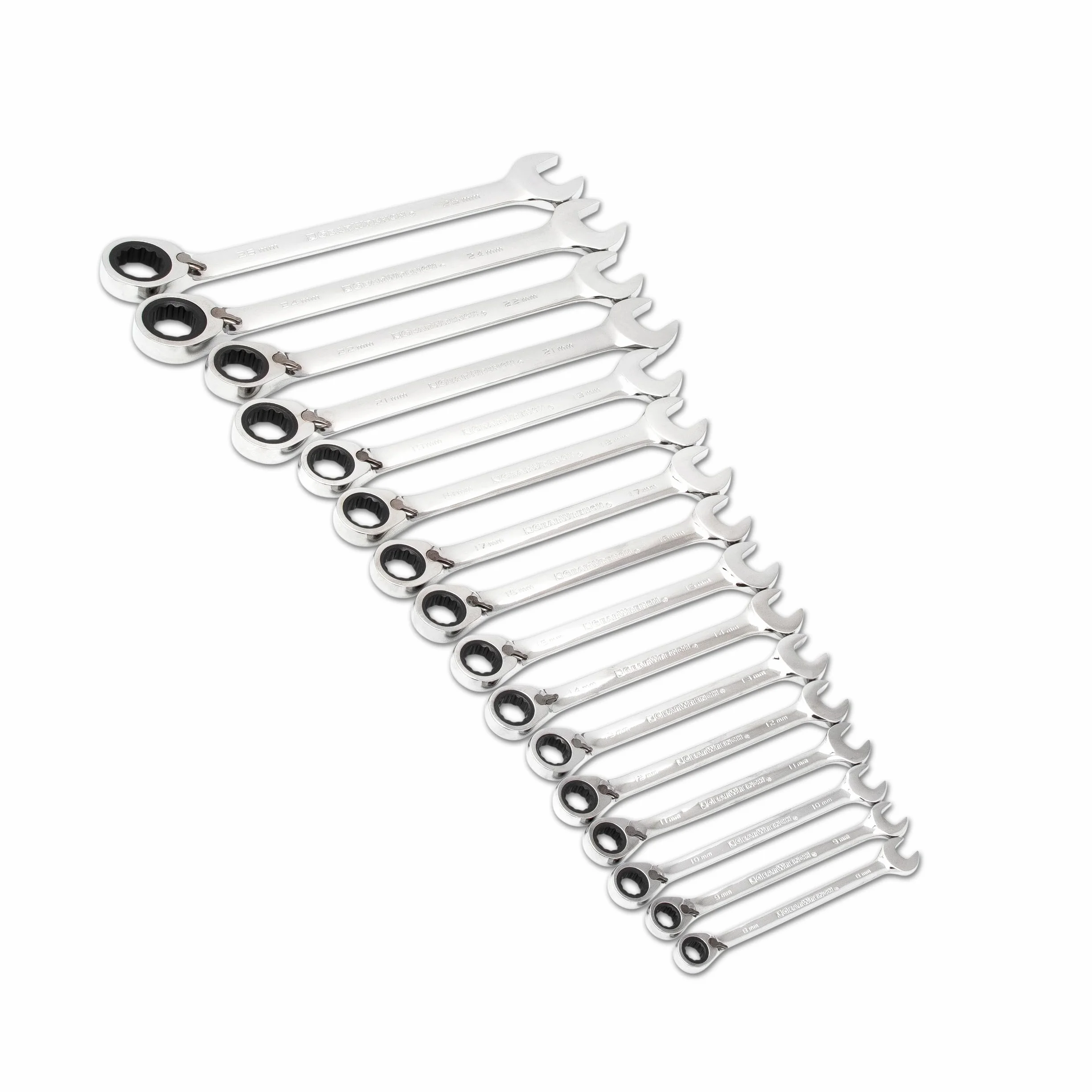 GEARWRENCH 9602N 72-zębowy 12-częściowy zestaw kluczy płasko-oczkowych z grzechotką, 16 szt.