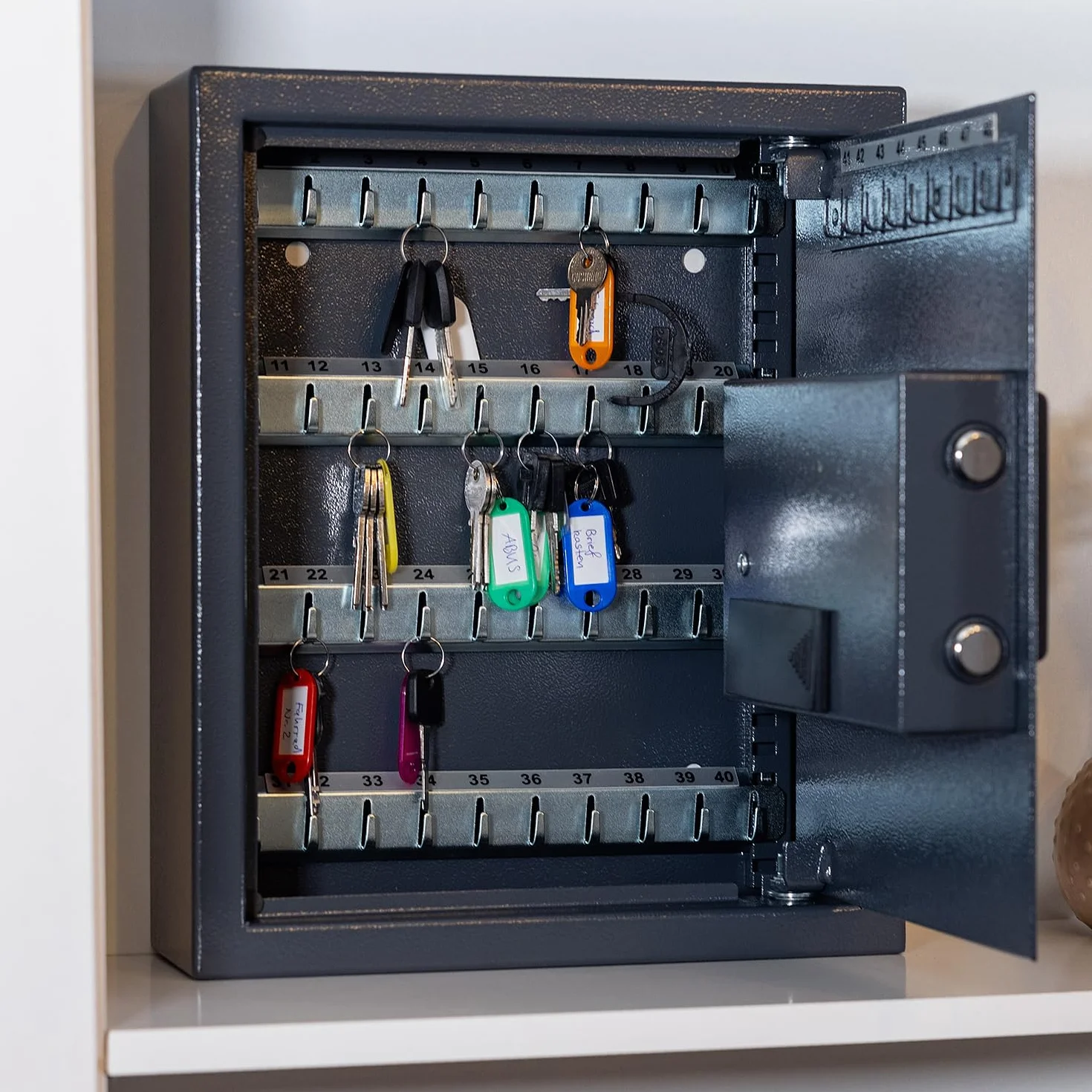 HMF 2030-11 sejf na klucze z zamkiem elektronicznym, 30 haczyków, 30 x 28 x 10 cm, antracyt