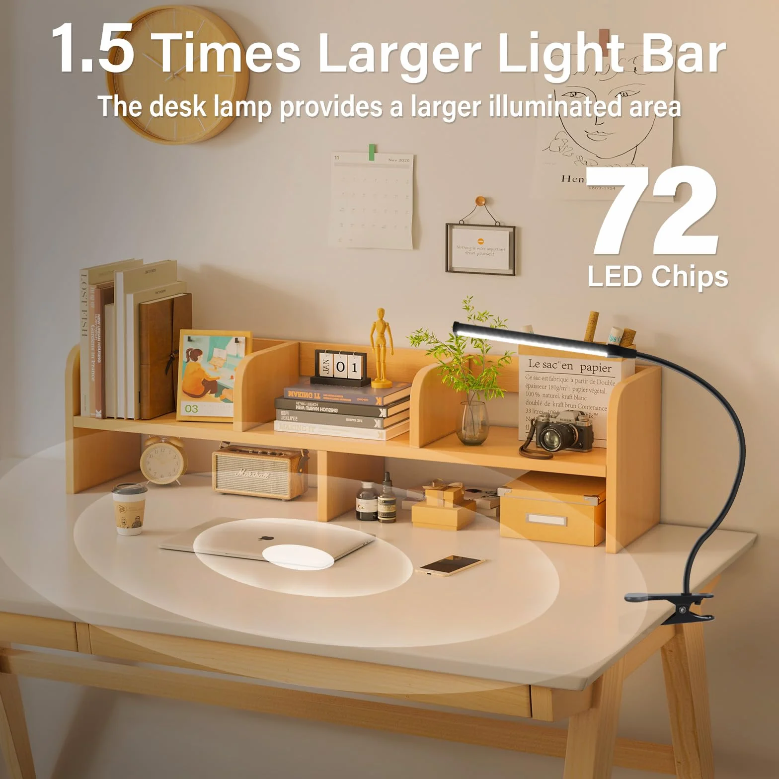Lampa biurkowa LED, lampa do czytania-3 tryby oświetlenia i 10 poziomów jasności, lampa nocna, 6 W z adapterem USB, 70 cm elastyczny 360° do czytnika, łóżka, biura