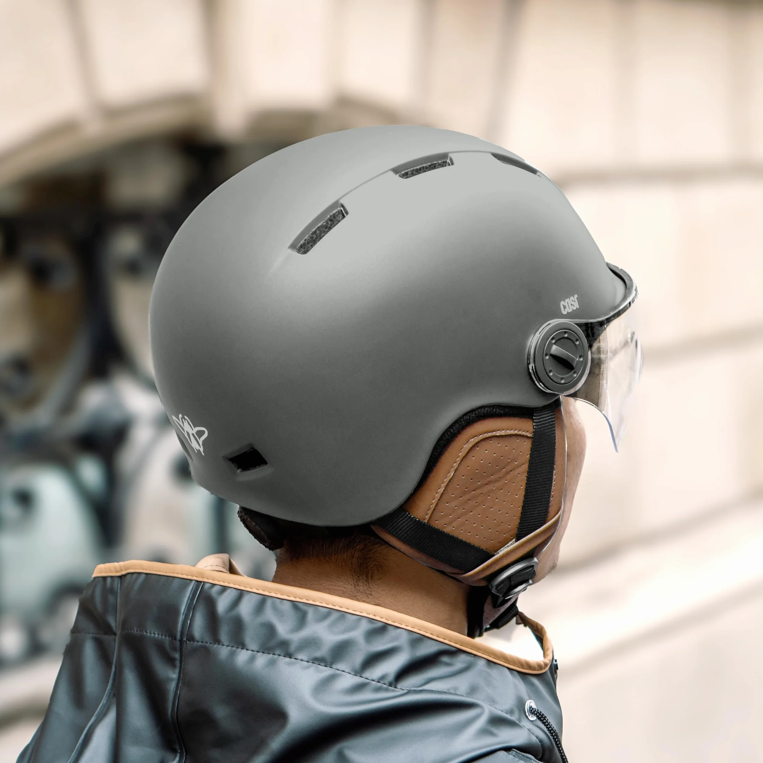 CASR Styl - Kask miejski Lifestyle na rower i hulajnogę elektryczną, przezroczysty daszek i zdejmowane nauszniki - optymalny komfort dla mężczyzn i kobiet - szary, rozmiar L